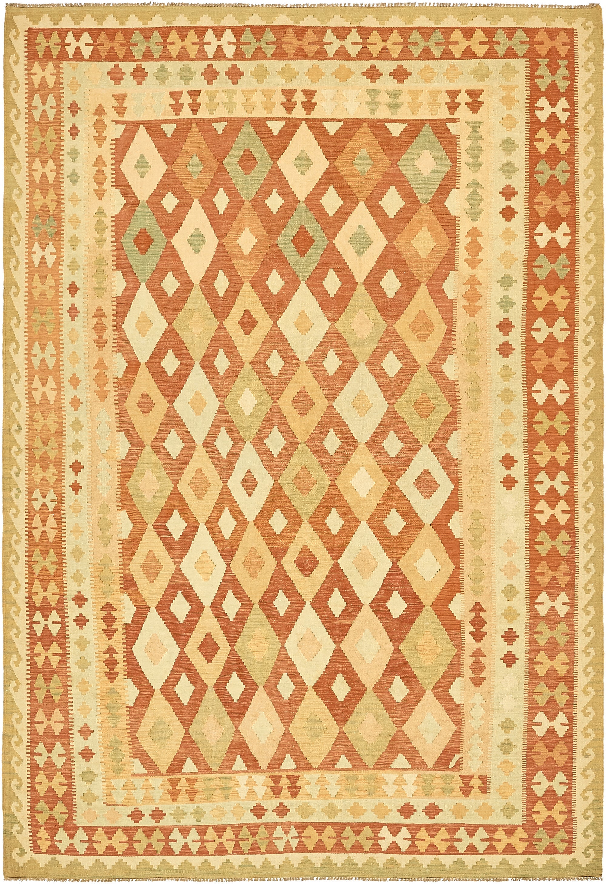 6' 8 x 9' 10 Hand Woven Kilim Waziri Wool Rug