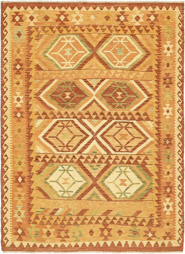 4' 9 x 6' 6 Hand Woven Kilim Waziri Wool Rug