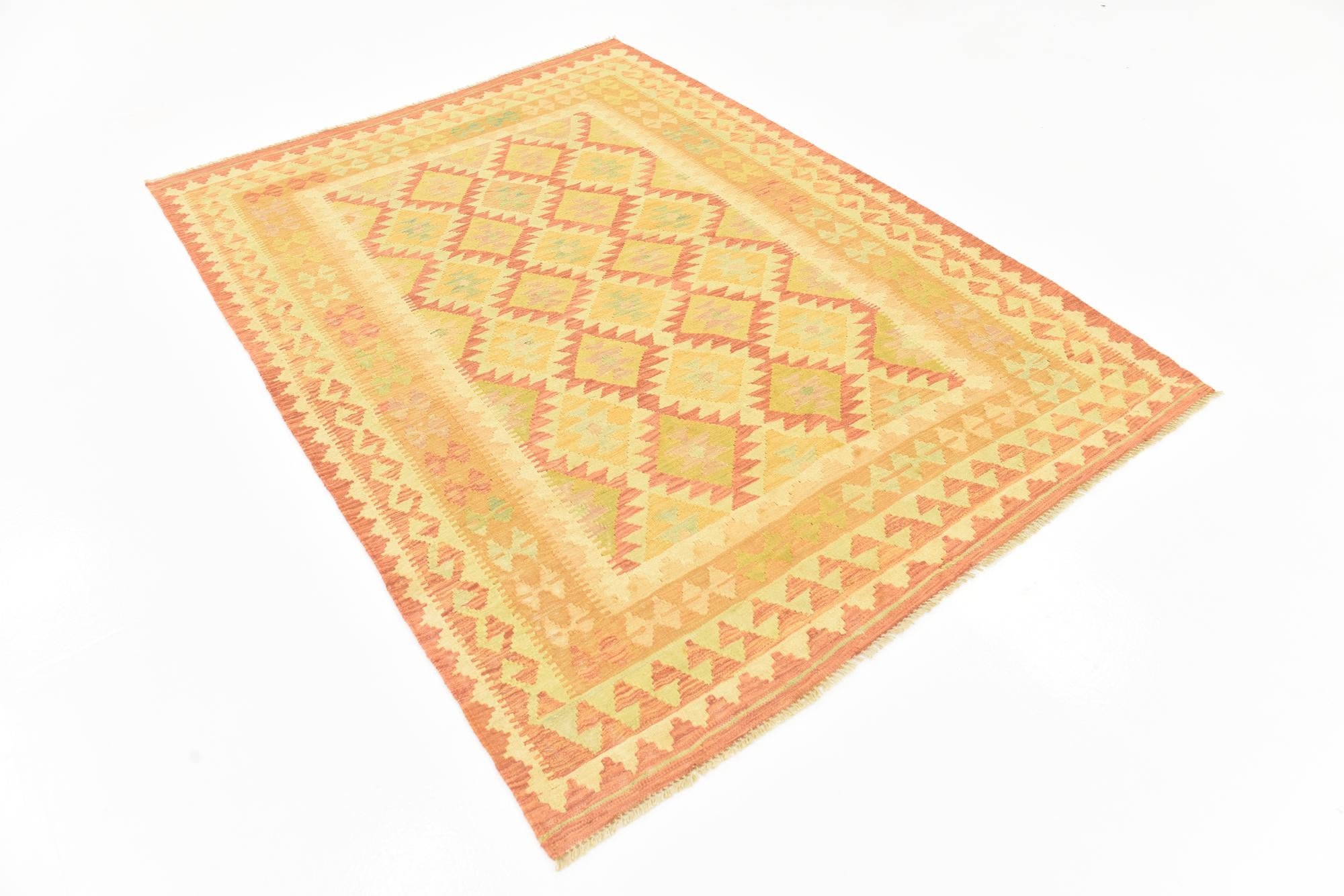 4' 10 x 6' 8 Hand Woven Kilim Waziri Wool Rug