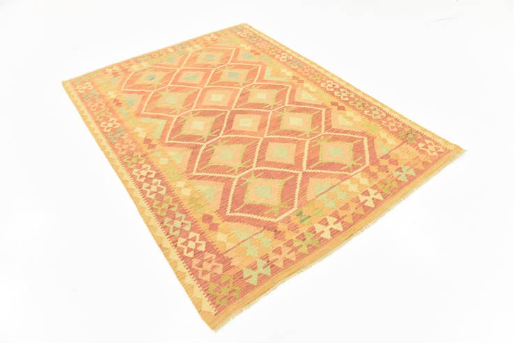 Detail image of 4' 8 x 6' 6 Hand Woven Kilim Waziri Wool Rug