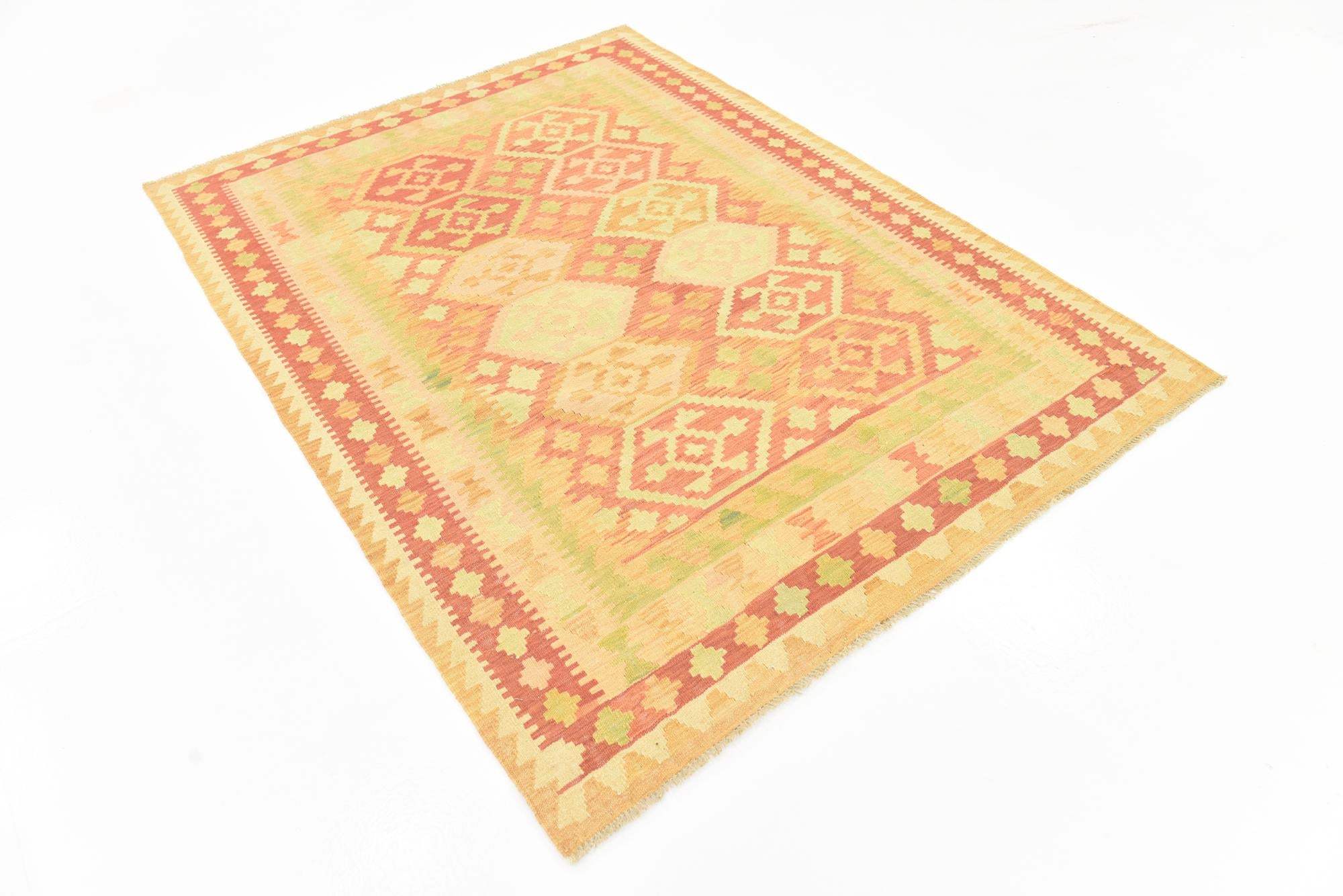 4' 9 x 6' 6 Hand Woven Kilim Waziri Wool Rug