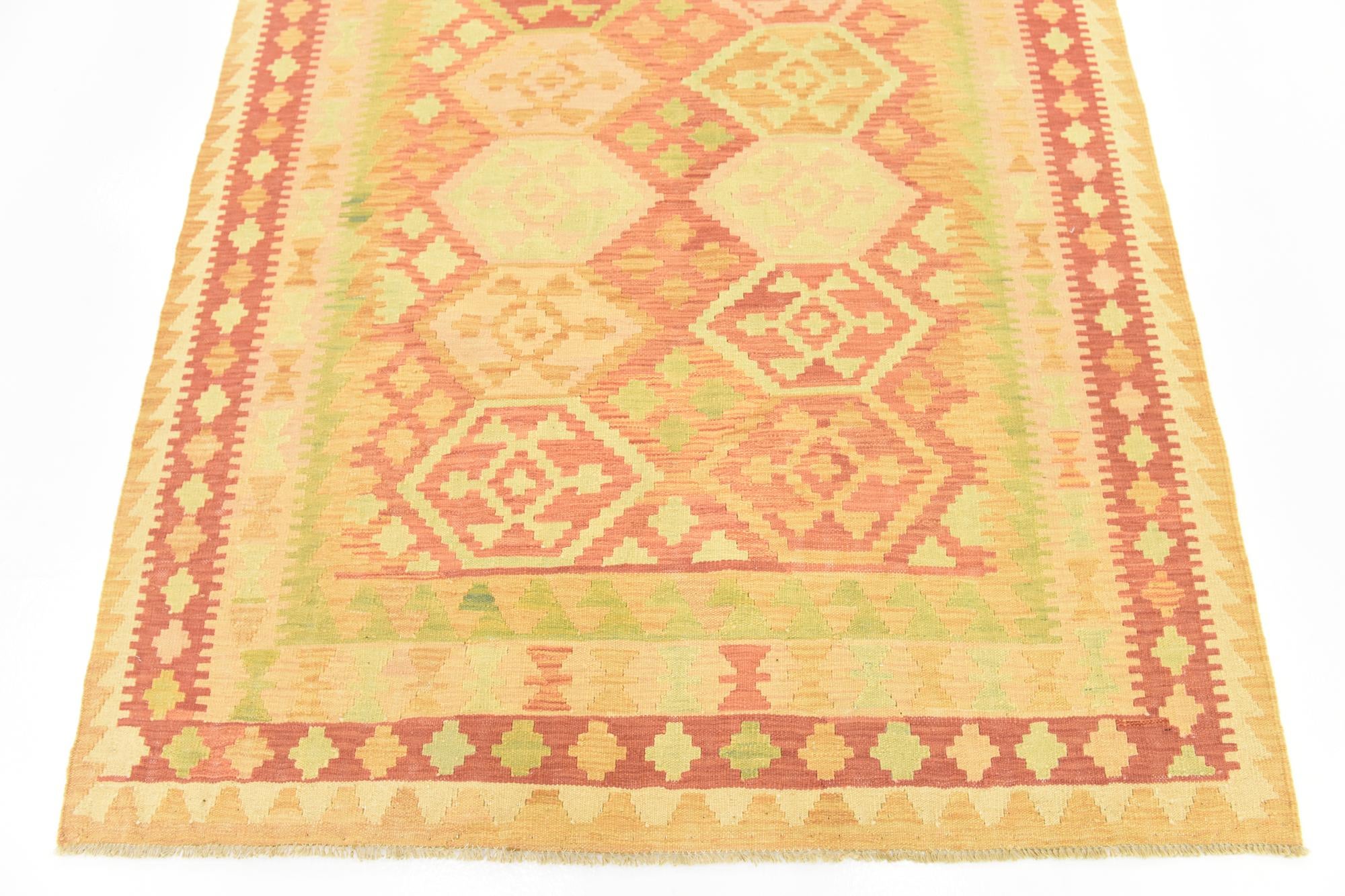 4' 9 x 6' 6 Hand Woven Kilim Waziri Wool Rug