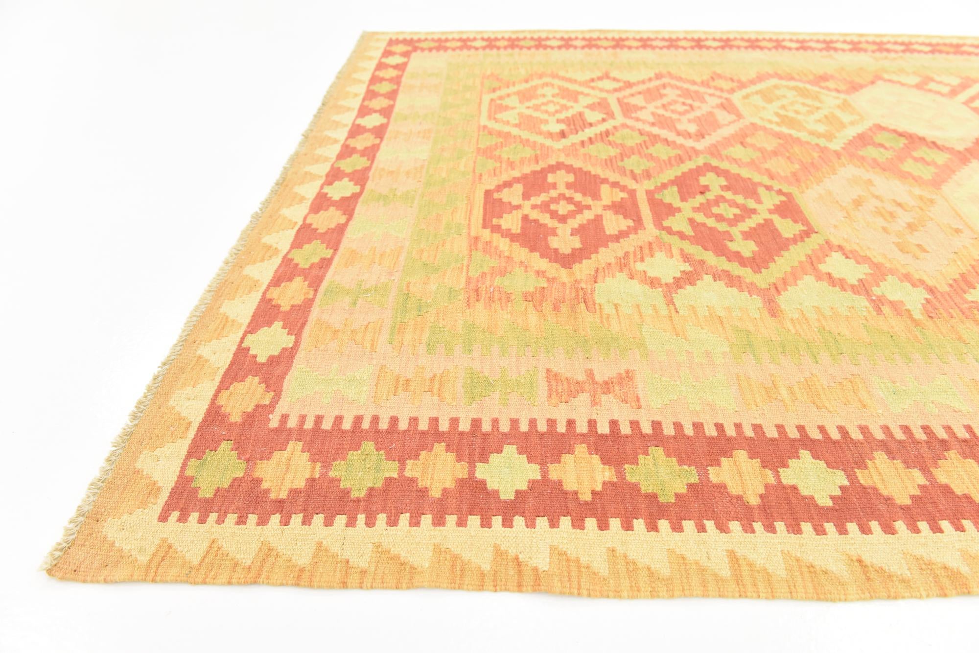 4' 9 x 6' 6 Hand Woven Kilim Waziri Wool Rug