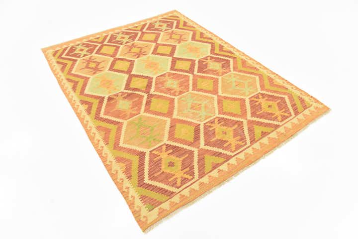 4' 10 x 6' 5 Hand Woven Kilim Waziri Wool Rug