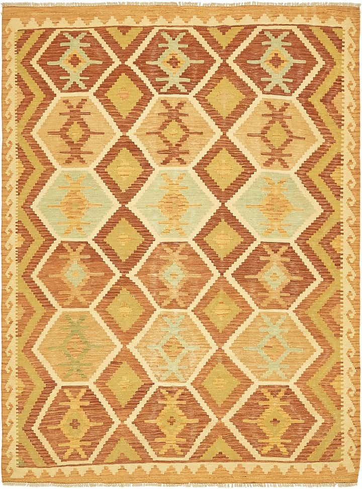 4' 10 x 6' 5 Hand Woven Kilim Waziri Wool Rug