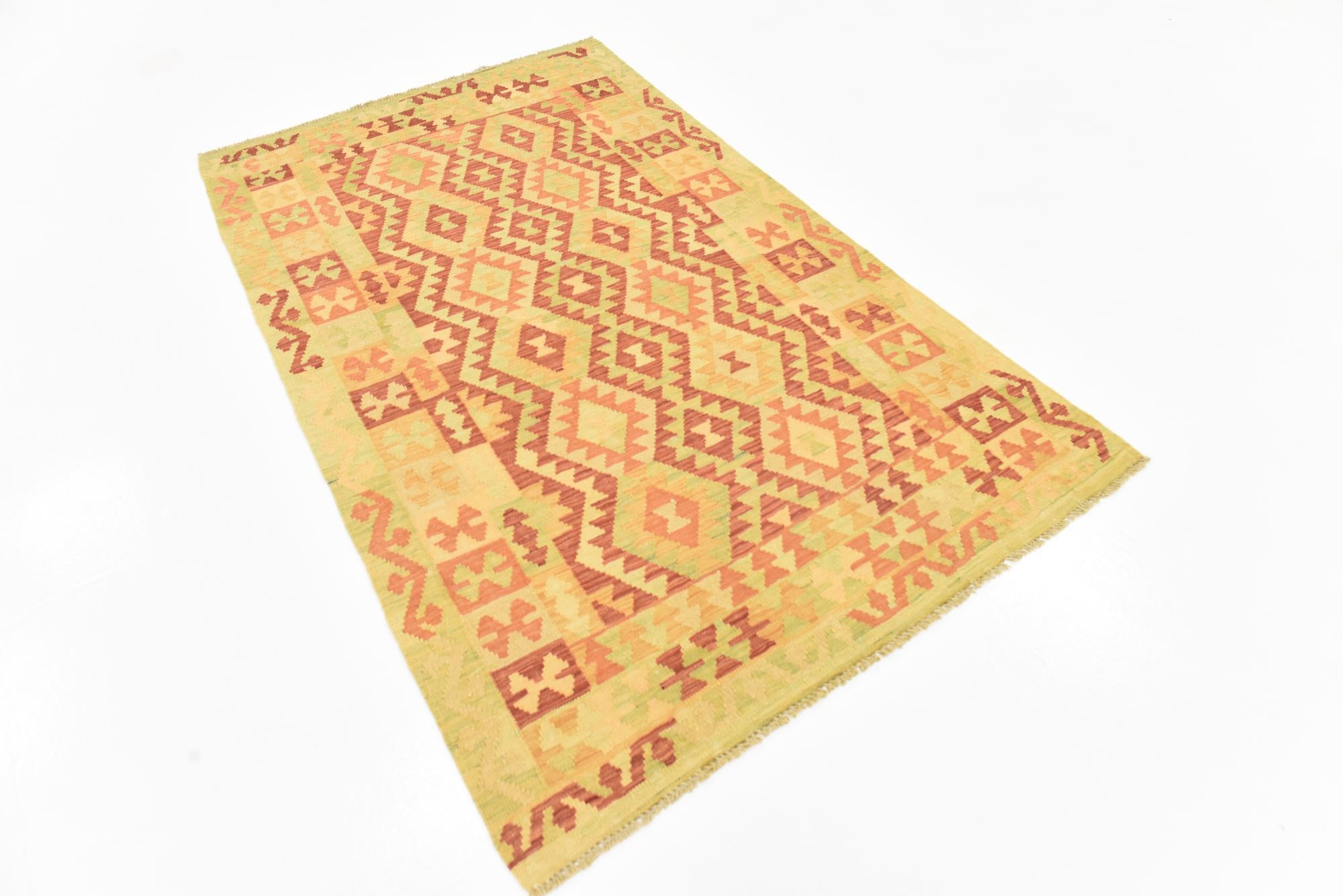 3' 9 x 6' 3 Hand Woven Kilim Waziri Wool Rug