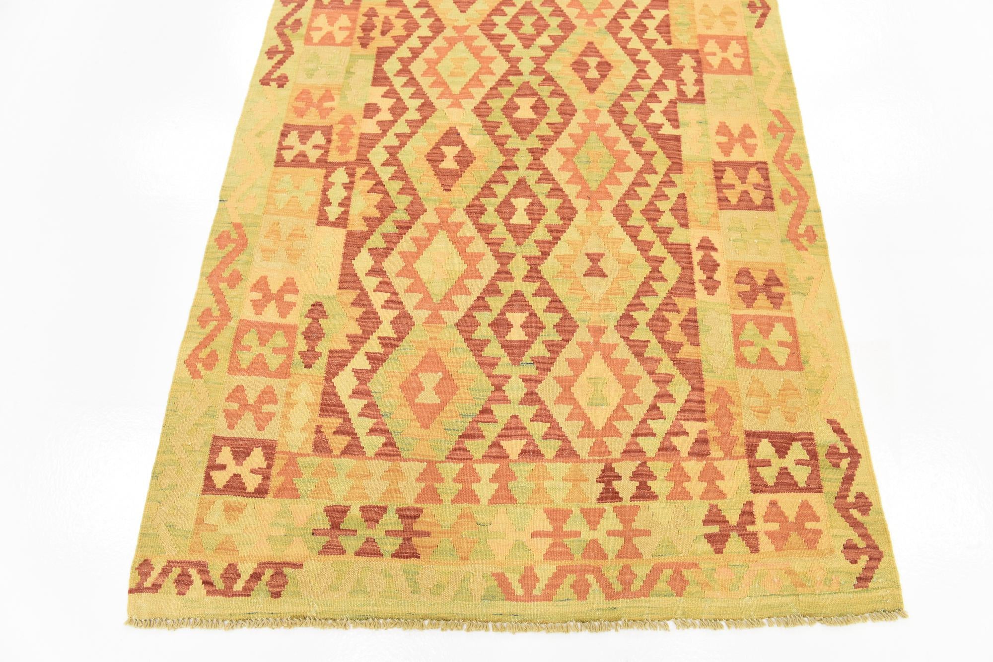 3' 9 x 6' 3 Hand Woven Kilim Waziri Wool Rug