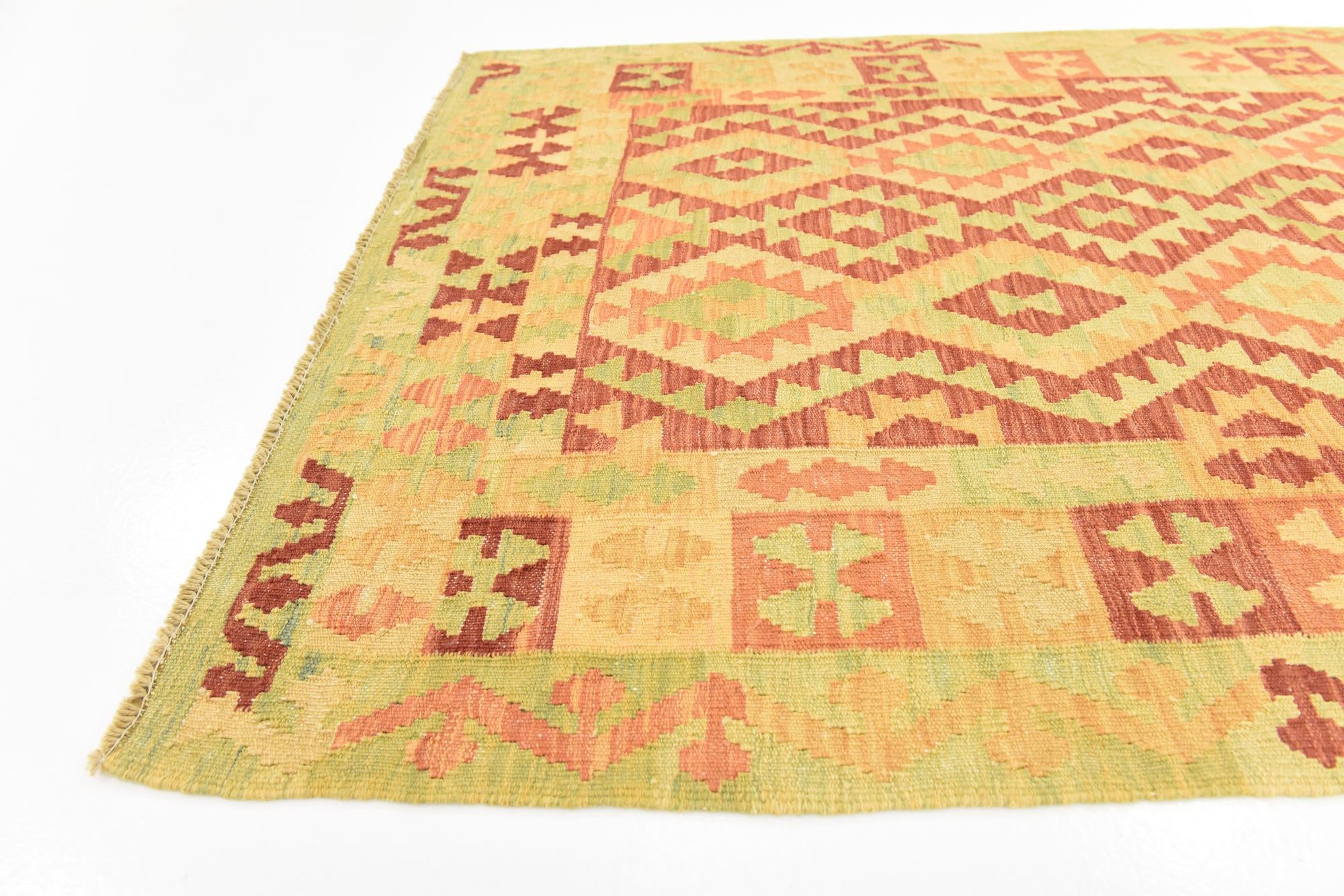 3' 9 x 6' 3 Hand Woven Kilim Waziri Wool Rug