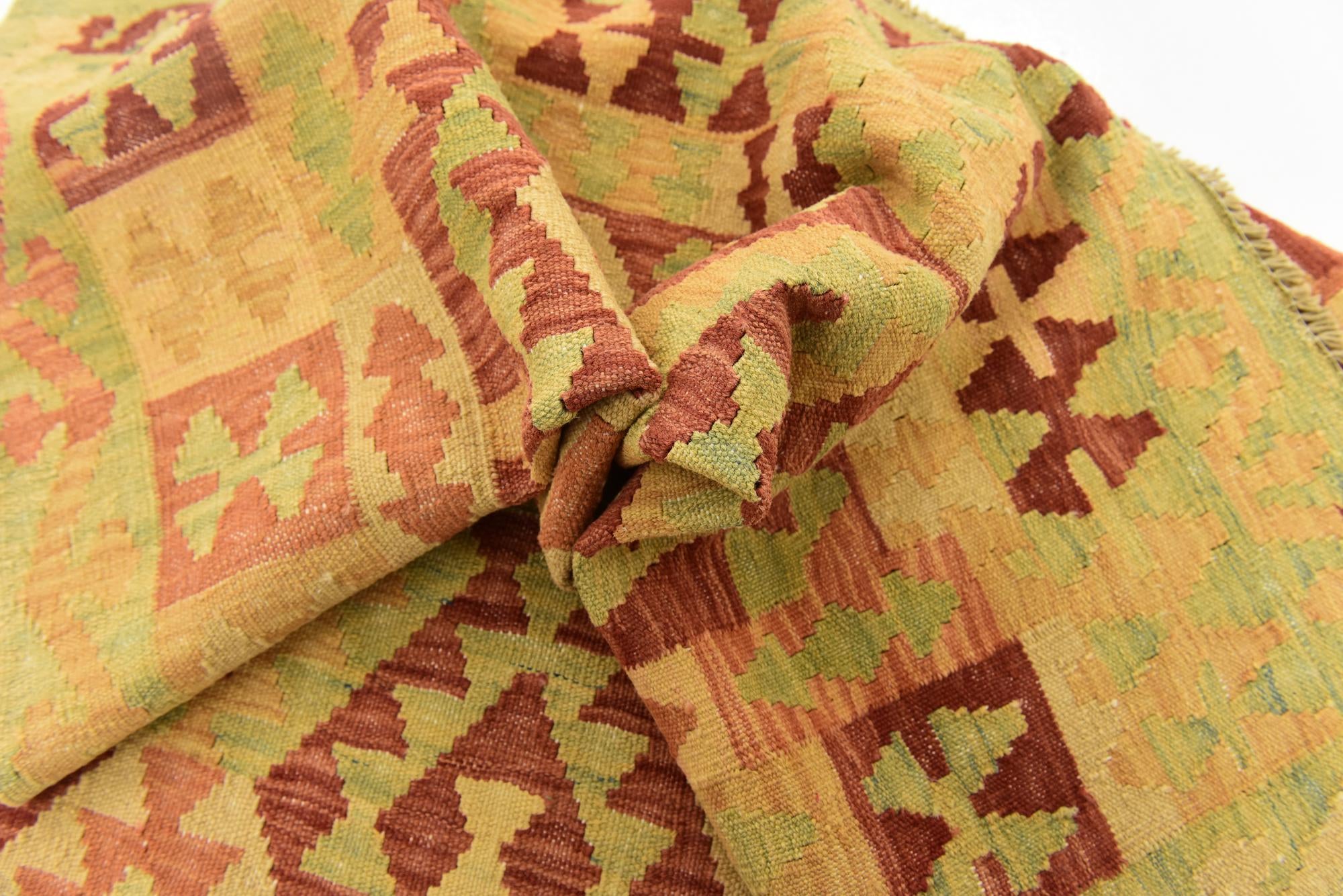 3' 9 x 6' 3 Hand Woven Kilim Waziri Wool Rug