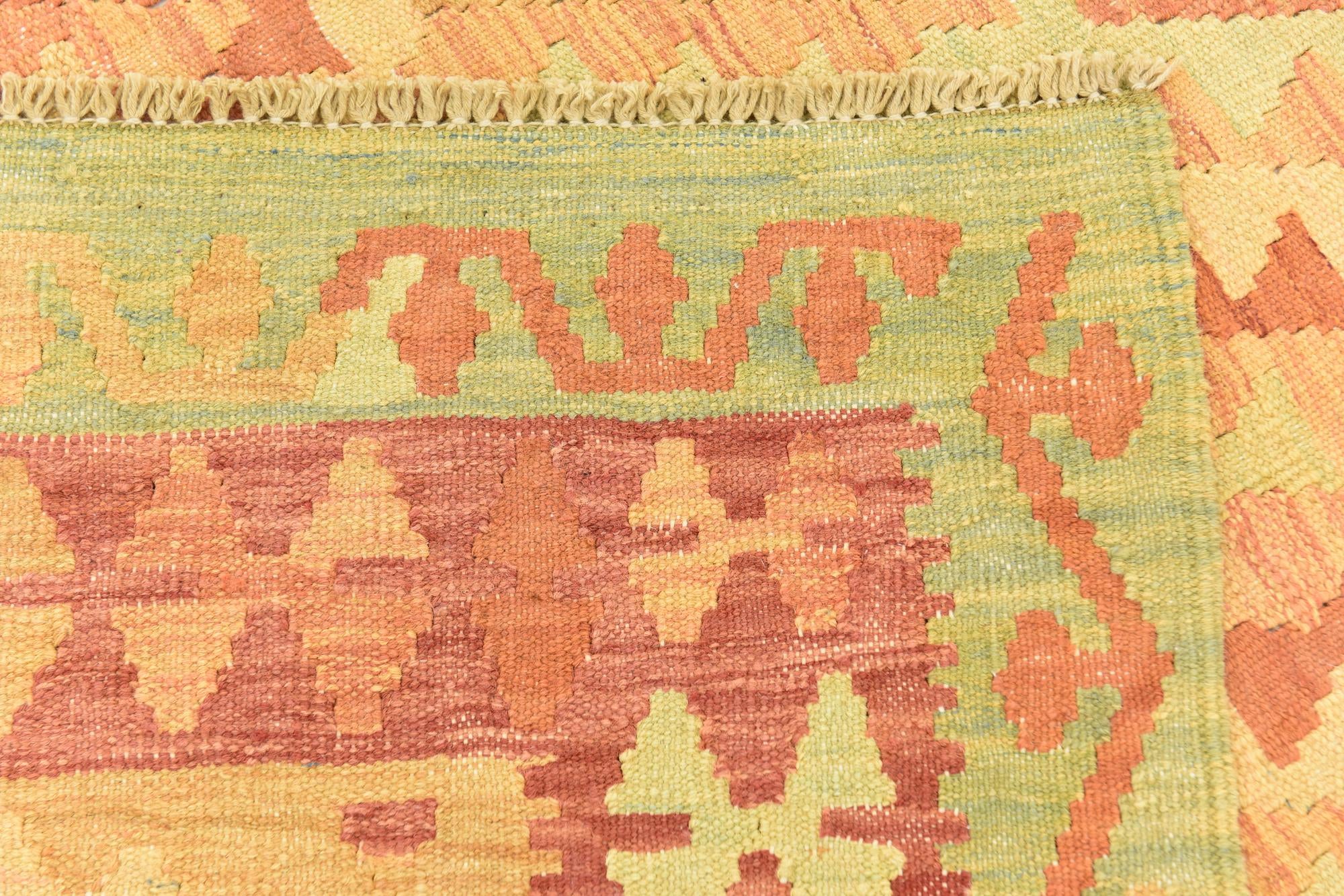 4' x 5' 10 Hand Woven Kilim Waziri Wool Rug
