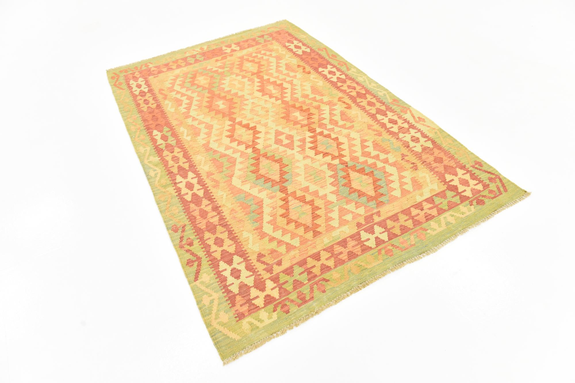 4' x 5' 10 Hand Woven Kilim Waziri Wool Rug