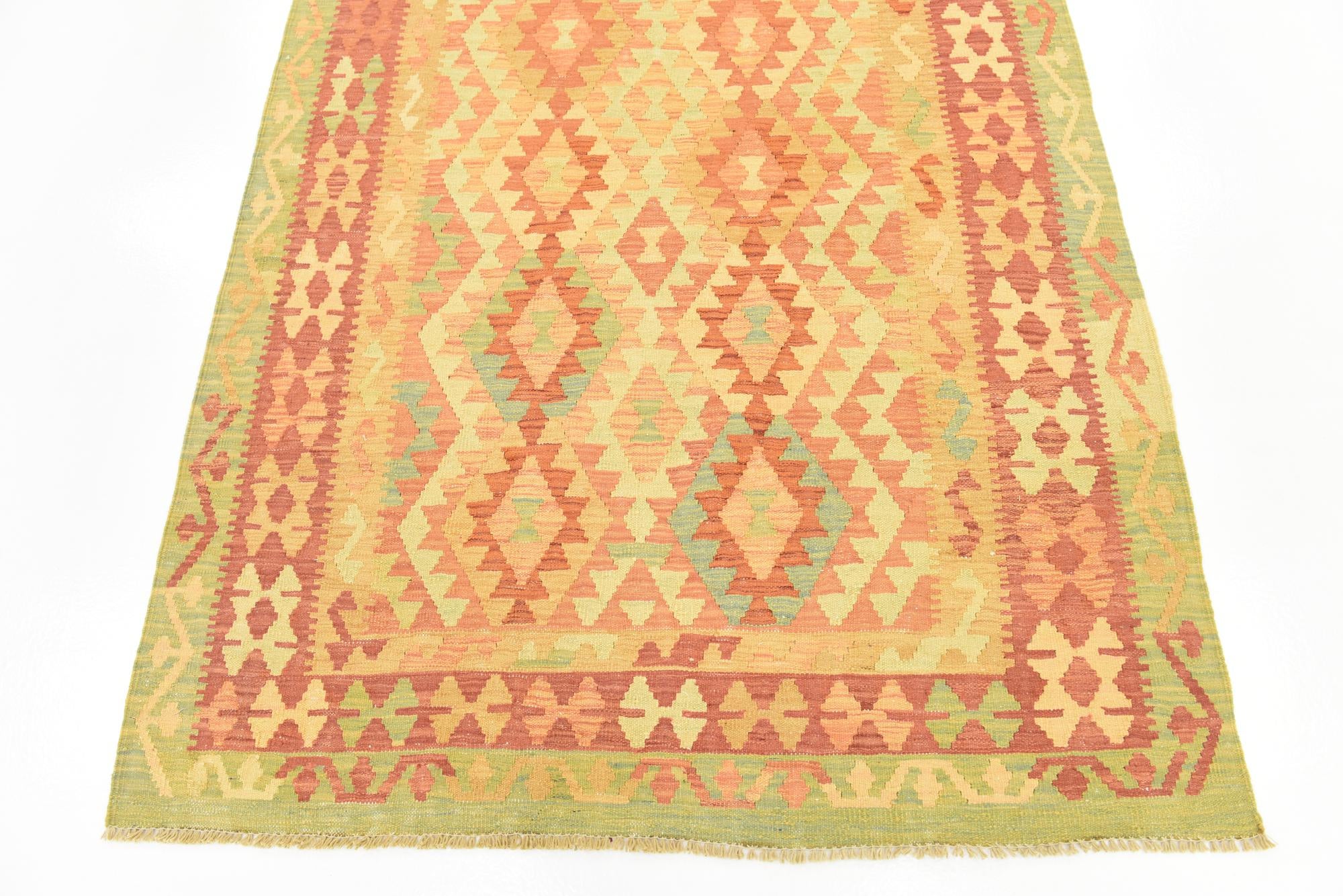 4' x 5' 10 Hand Woven Kilim Waziri Wool Rug