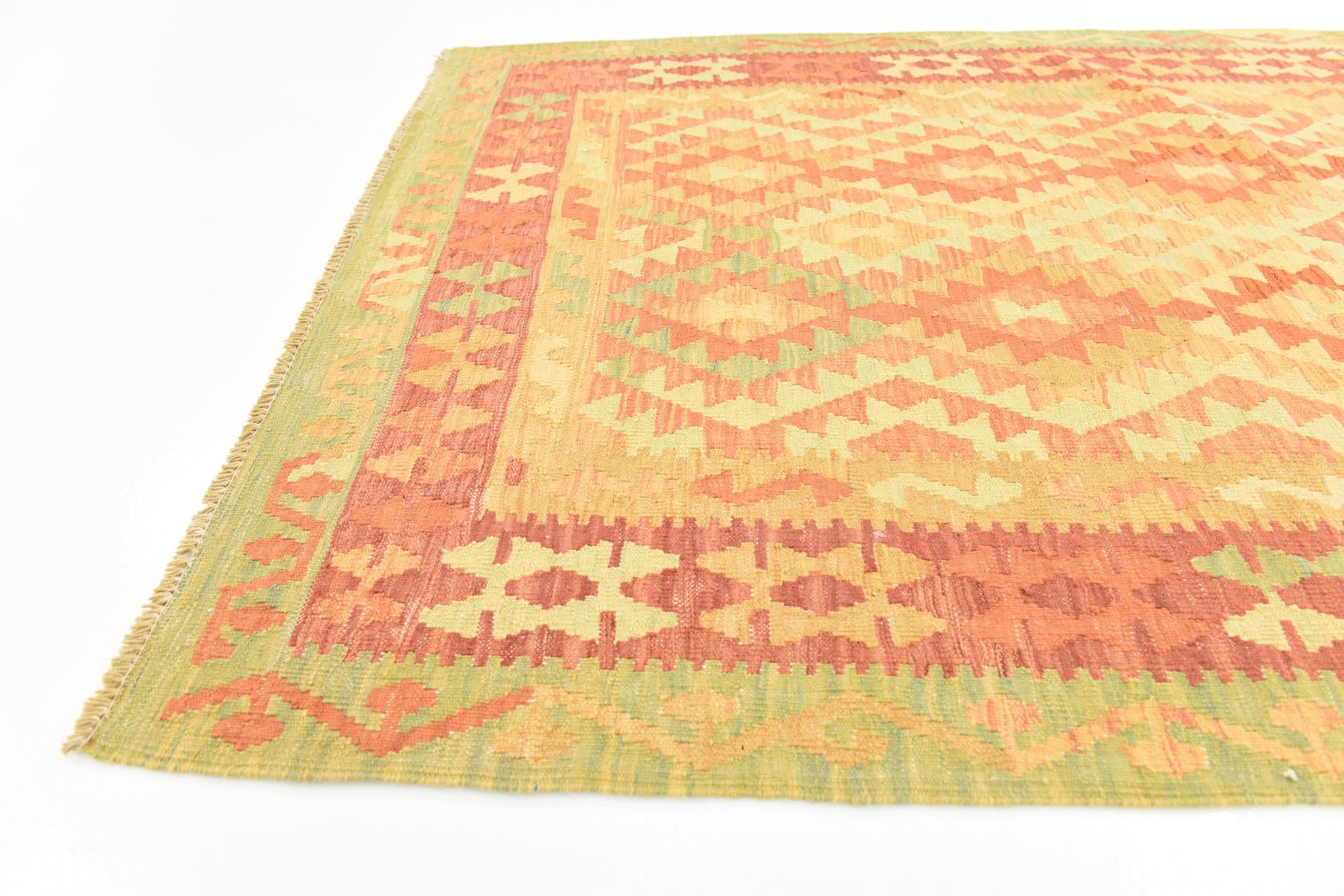 4' x 5' 10 Hand Woven Kilim Waziri Wool Rug