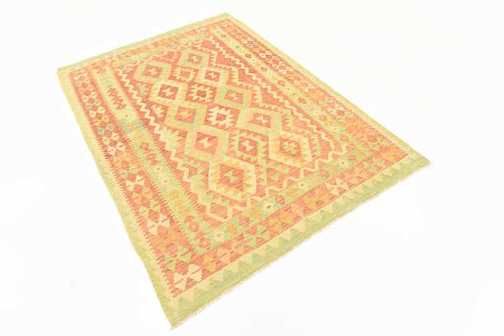 4' x 5' 8 Hand Woven Kilim Waziri Wool Rug