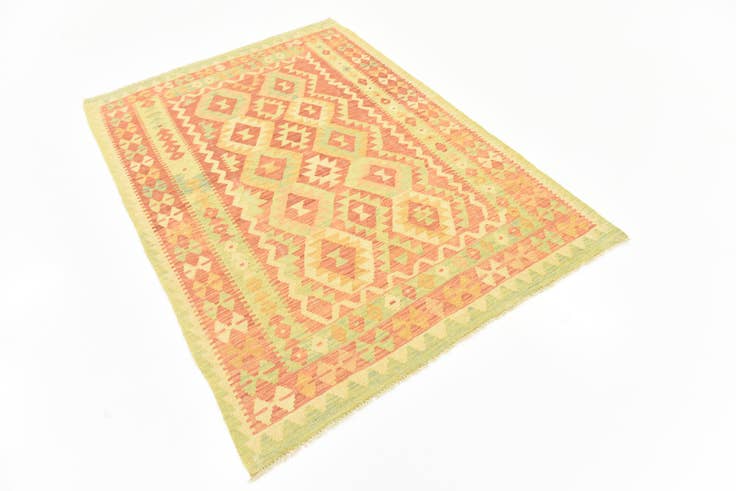 Detail image of 4' x 5' 8 Hand Woven Kilim Waziri Wool Rug