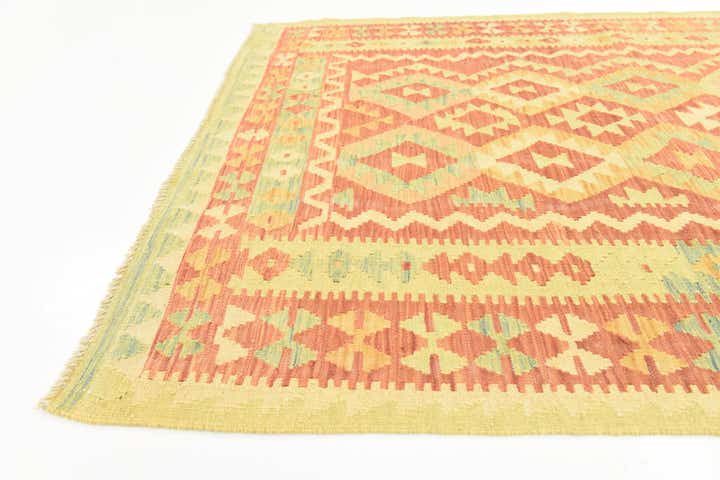 4' x 5' 8 Hand Woven Kilim Waziri Wool Rug