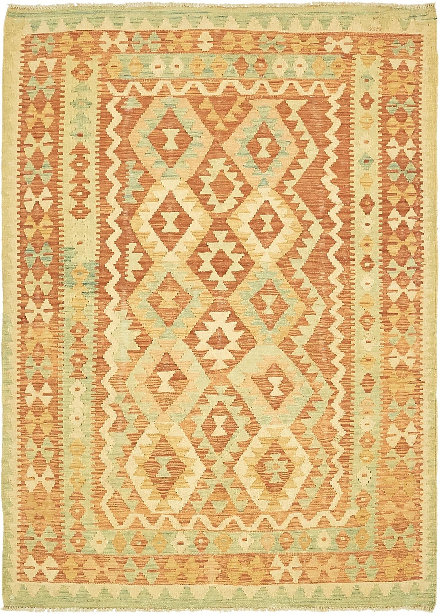 4' x 5' 8 Hand Woven Kilim Waziri Wool Rug
