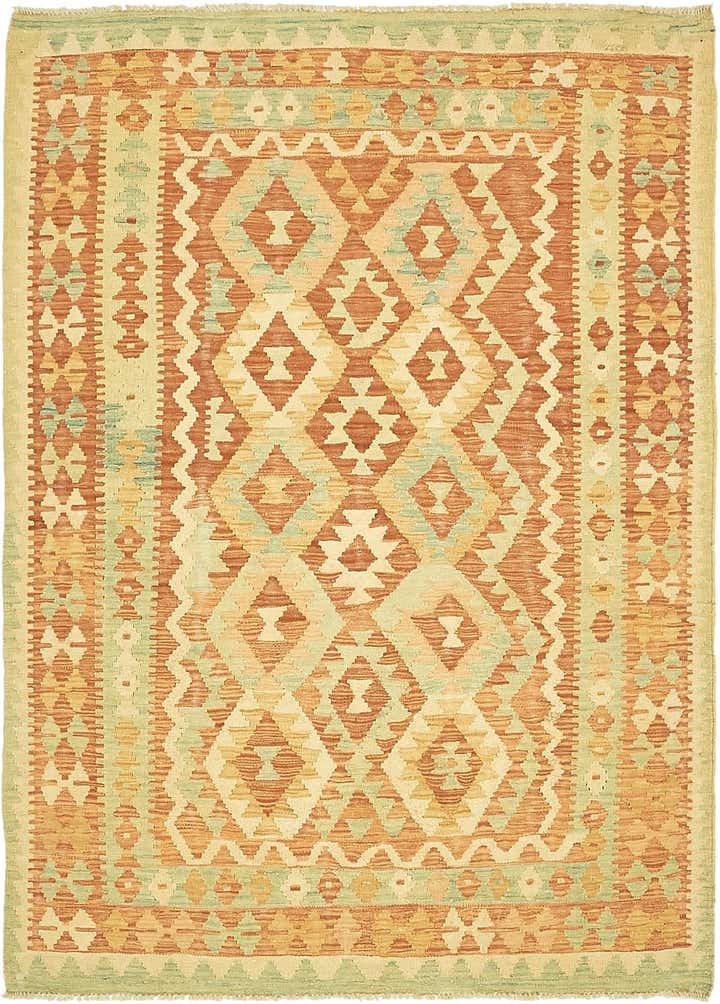 4' x 5' 8 Hand Woven Kilim Waziri Wool Rug