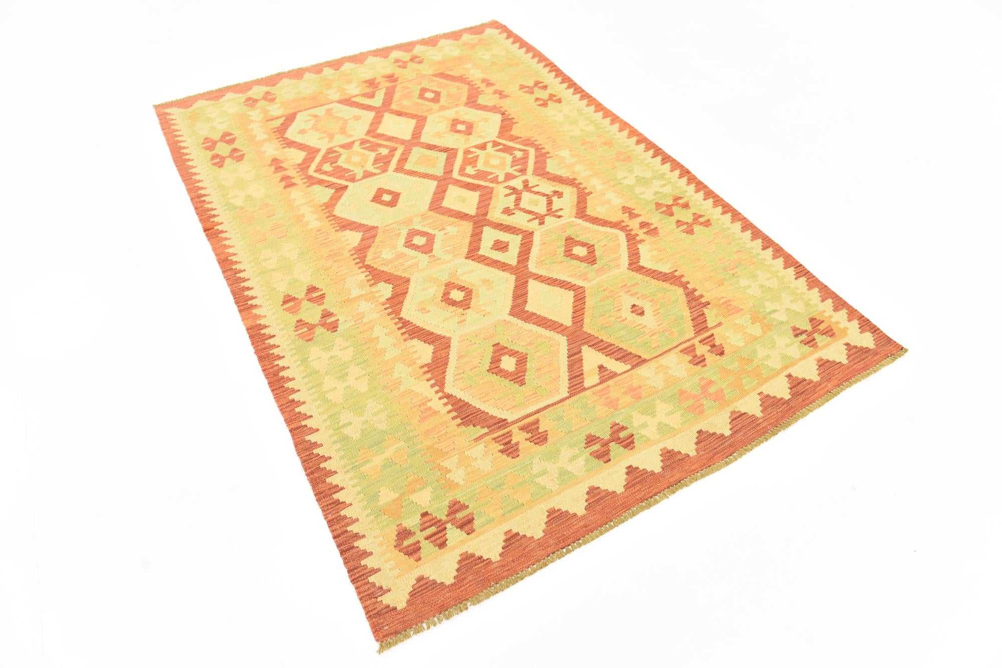 4' 2 x 6' 2 Hand Woven Kilim Waziri Wool Rug