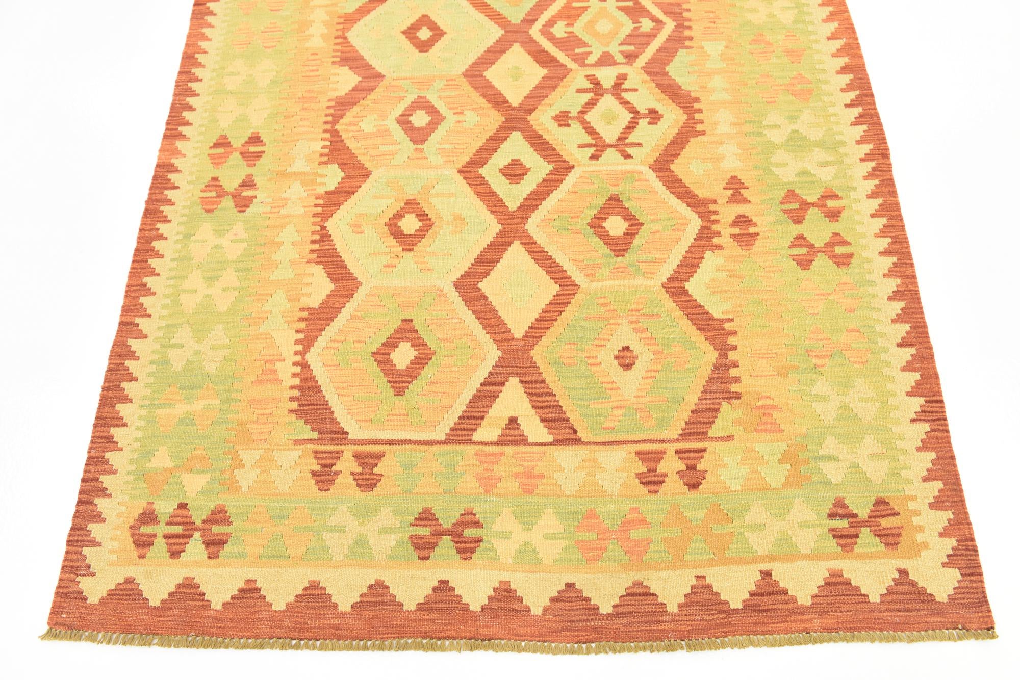4' 2 x 6' 2 Hand Woven Kilim Waziri Wool Rug
