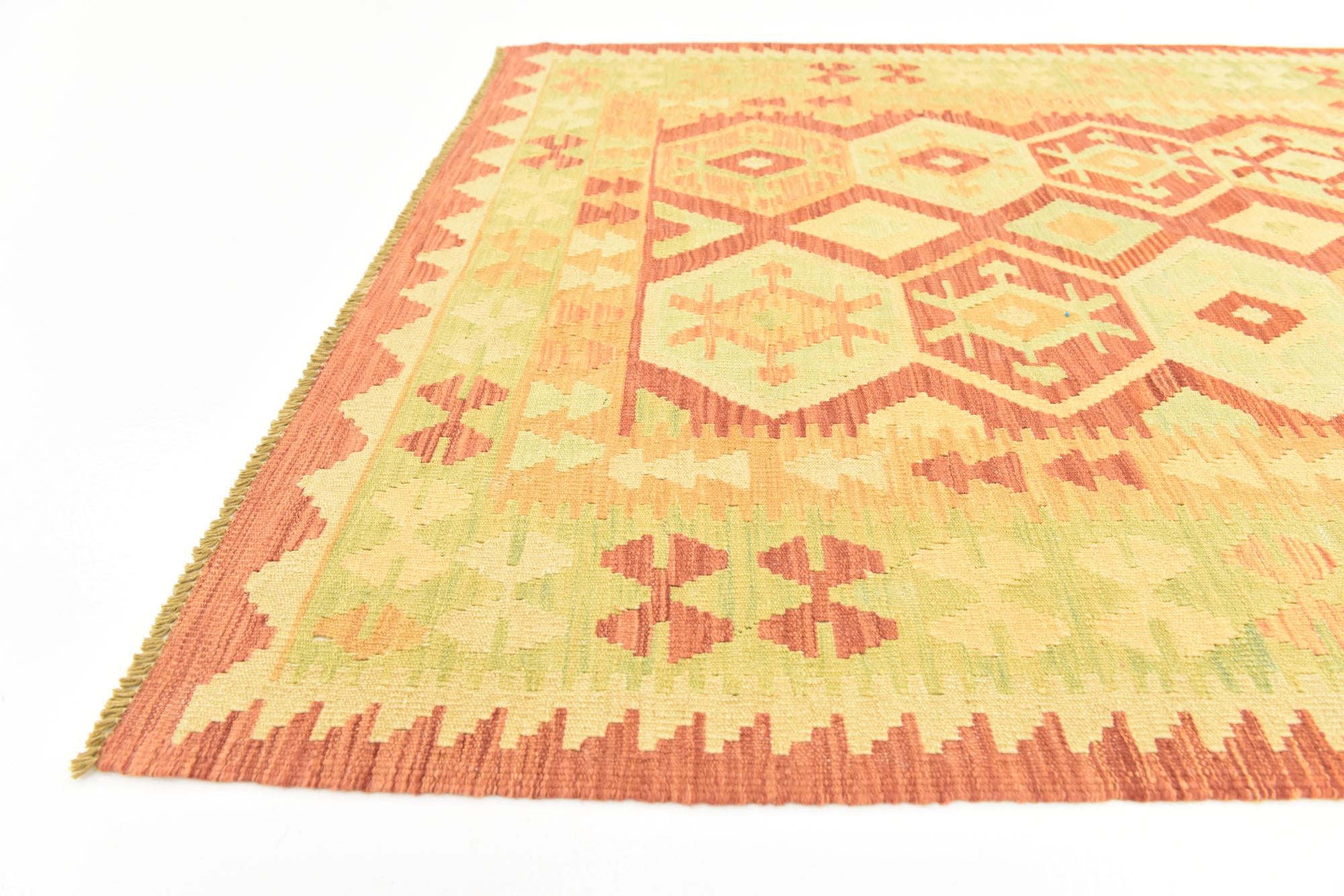 4' 2 x 6' 2 Hand Woven Kilim Waziri Wool Rug