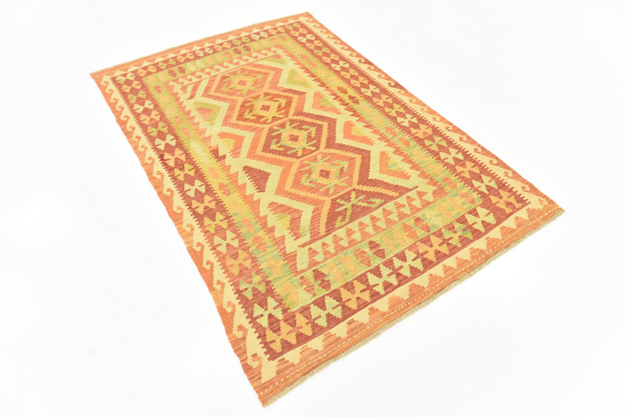3' 10 x 5' 10 Hand Woven Kilim Waziri Wool Rug