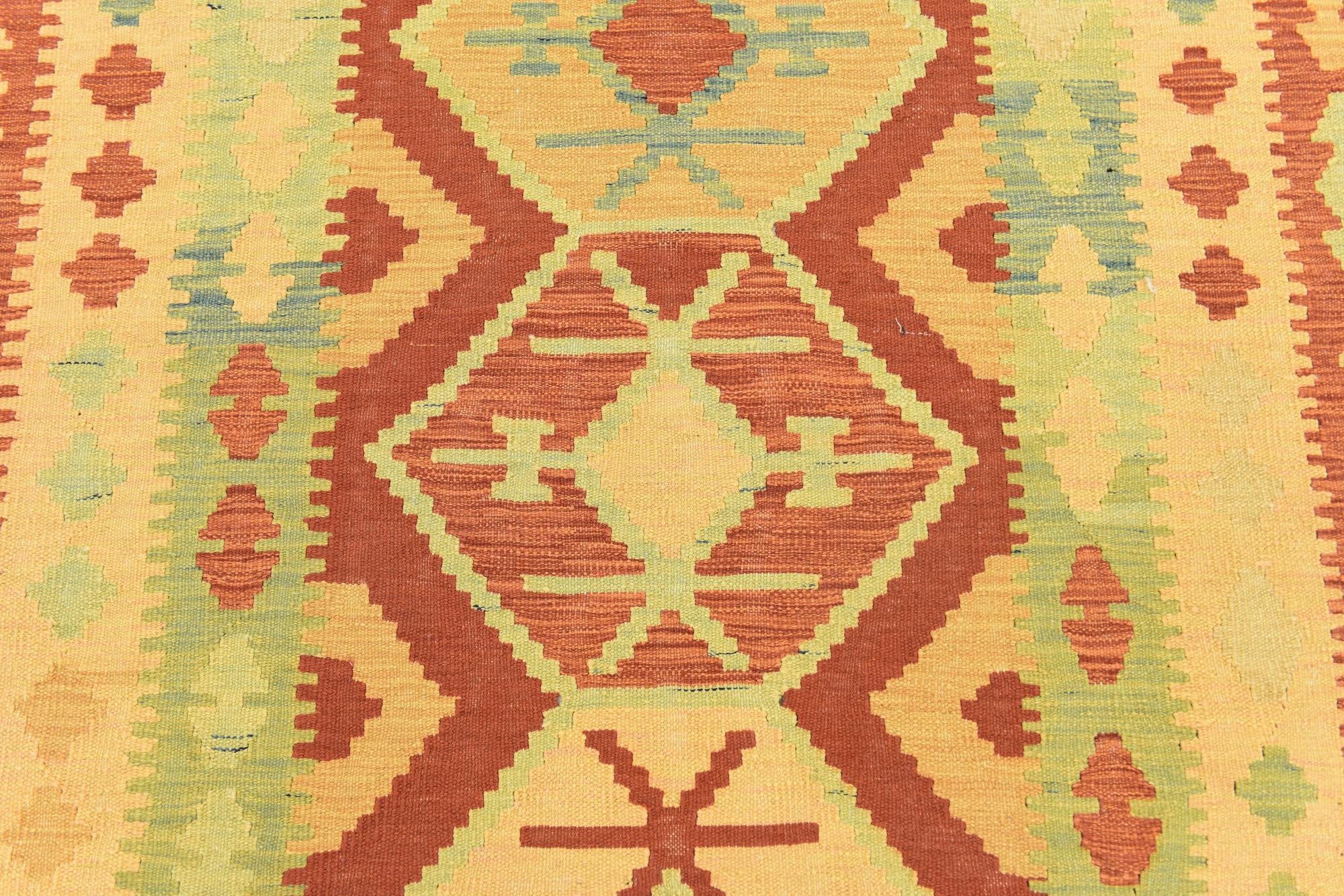 4' x 6' 3 Hand Woven Kilim Waziri Wool Rug