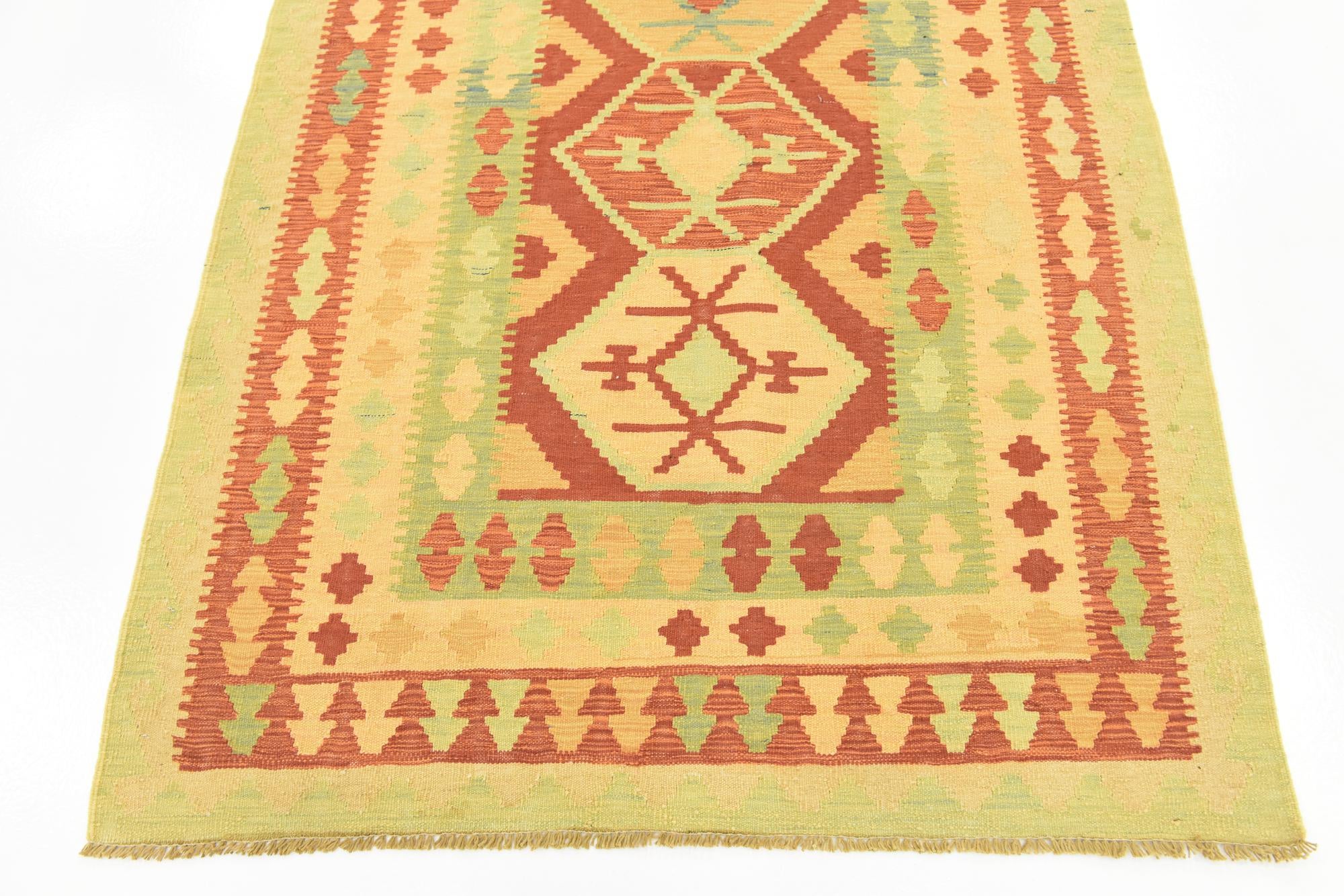 4' x 6' 3 Hand Woven Kilim Waziri Wool Rug