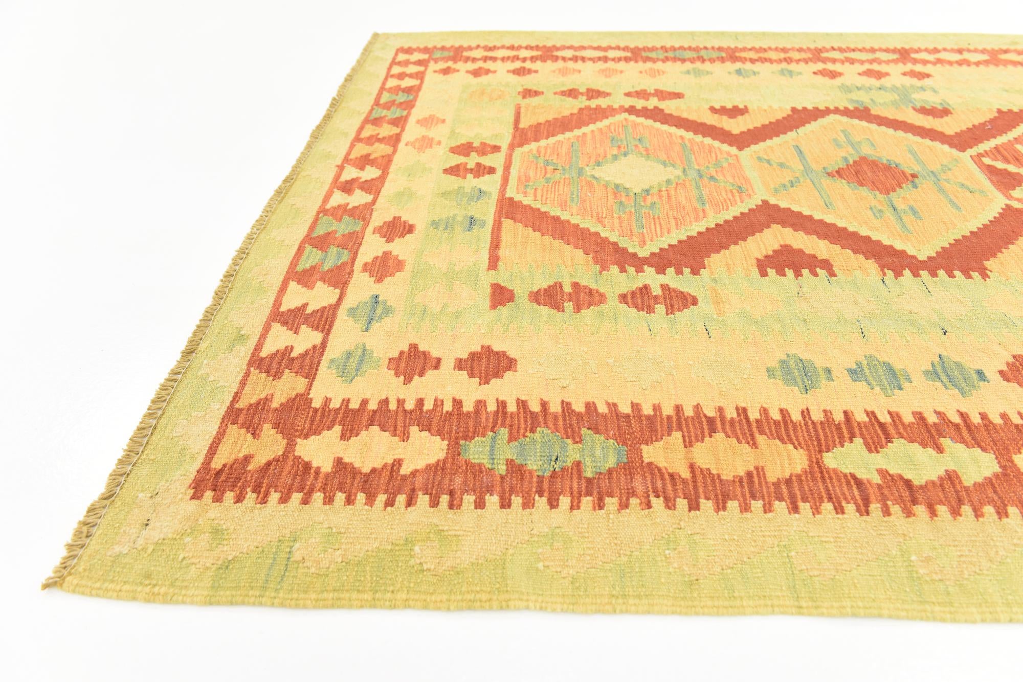 4' x 6' 3 Hand Woven Kilim Waziri Wool Rug