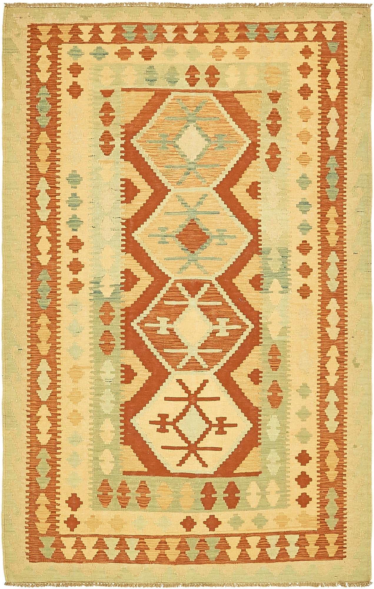 4' x 6' 3 Hand Woven Kilim Waziri Wool Rug