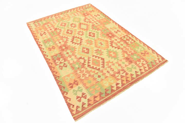 4' x 5' 9 Hand Woven Kilim Waziri Wool Rug