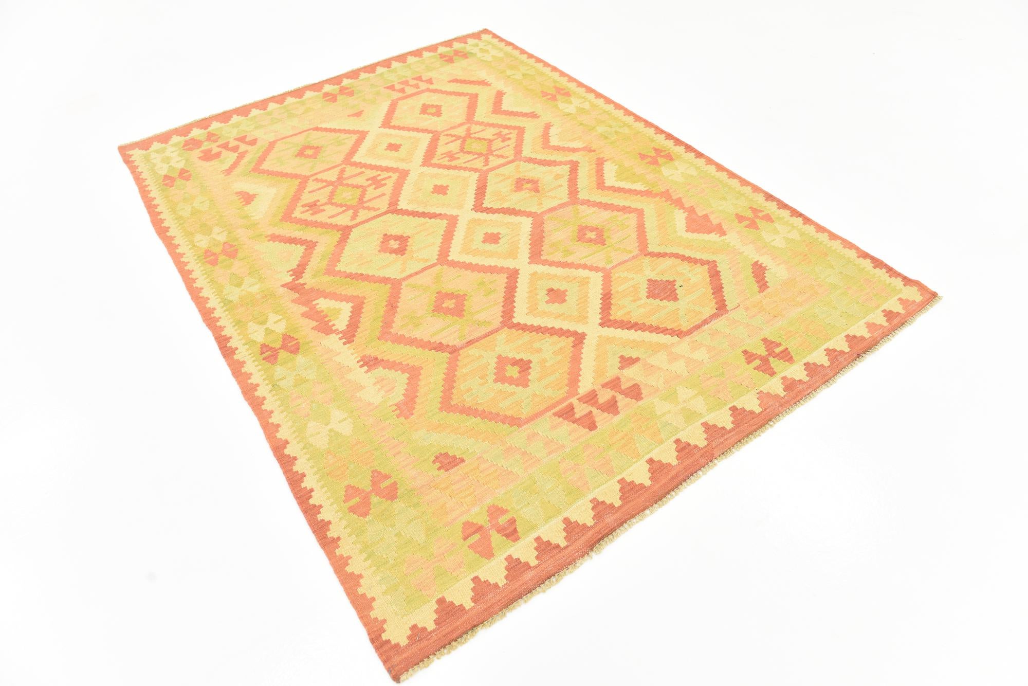 4' 9 x 6' 5 Hand Woven Kilim Waziri Wool Rug