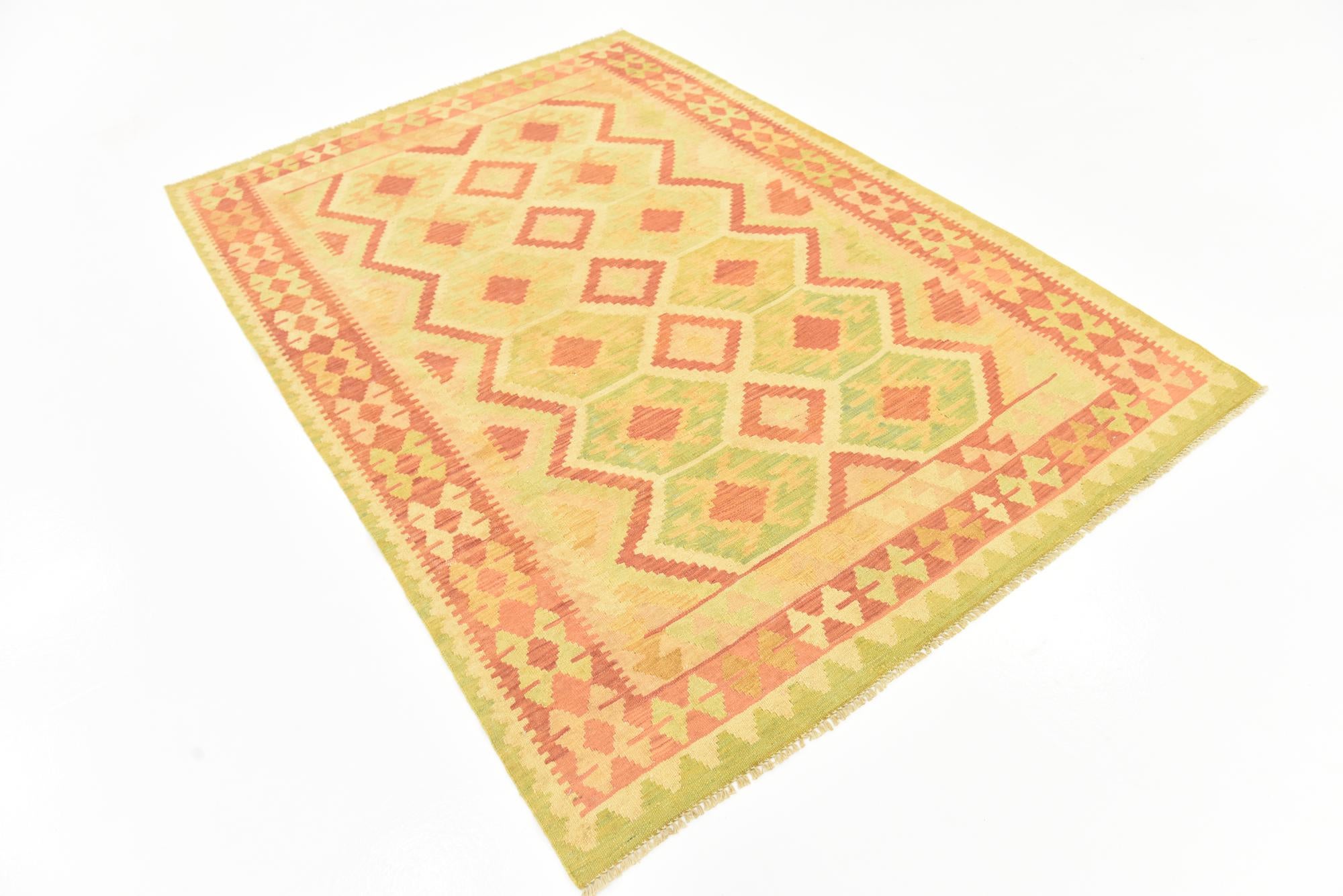 4' 9 x 6' 8 Hand Woven Kilim Waziri Wool Rug