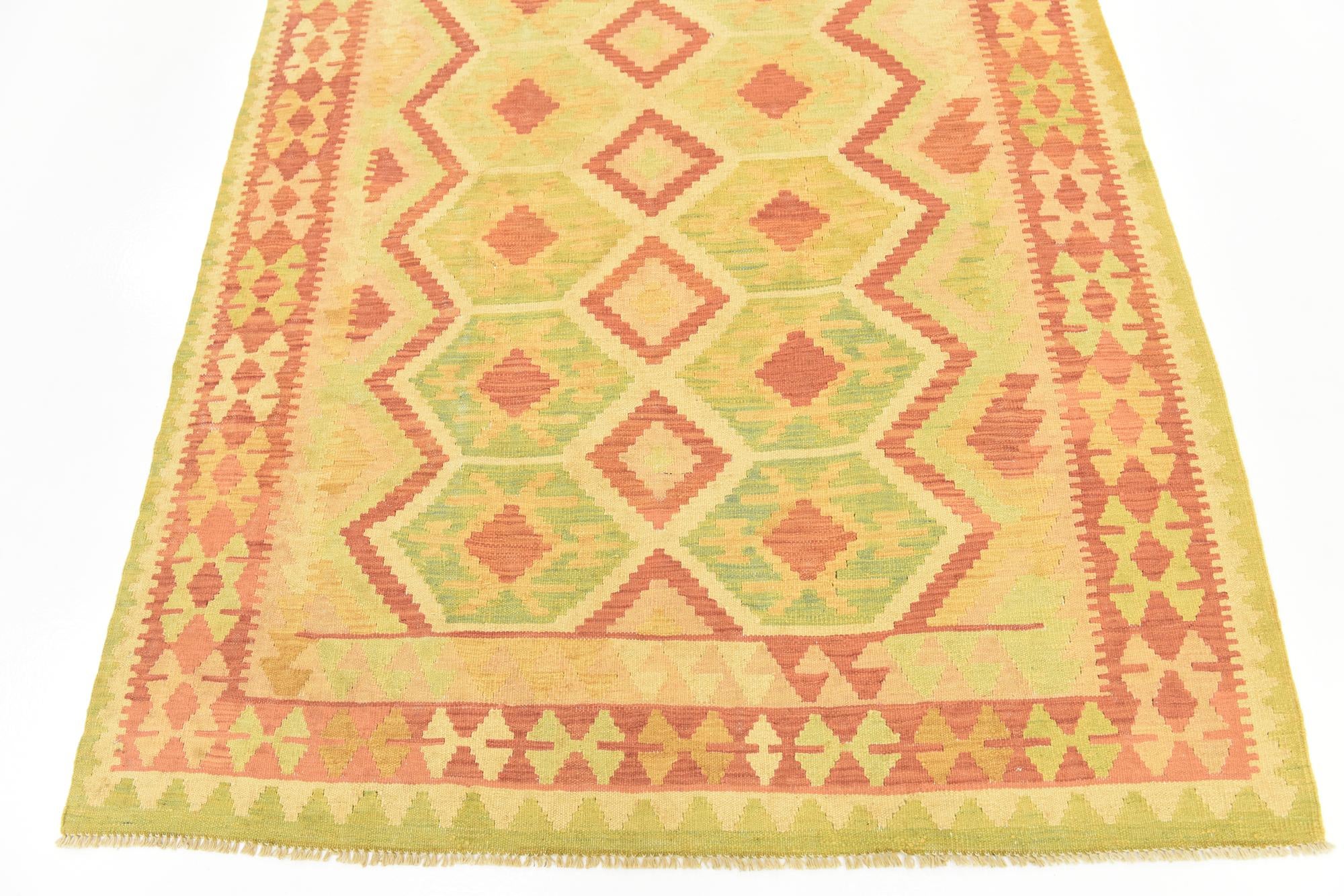 4' 9 x 6' 8 Hand Woven Kilim Waziri Wool Rug