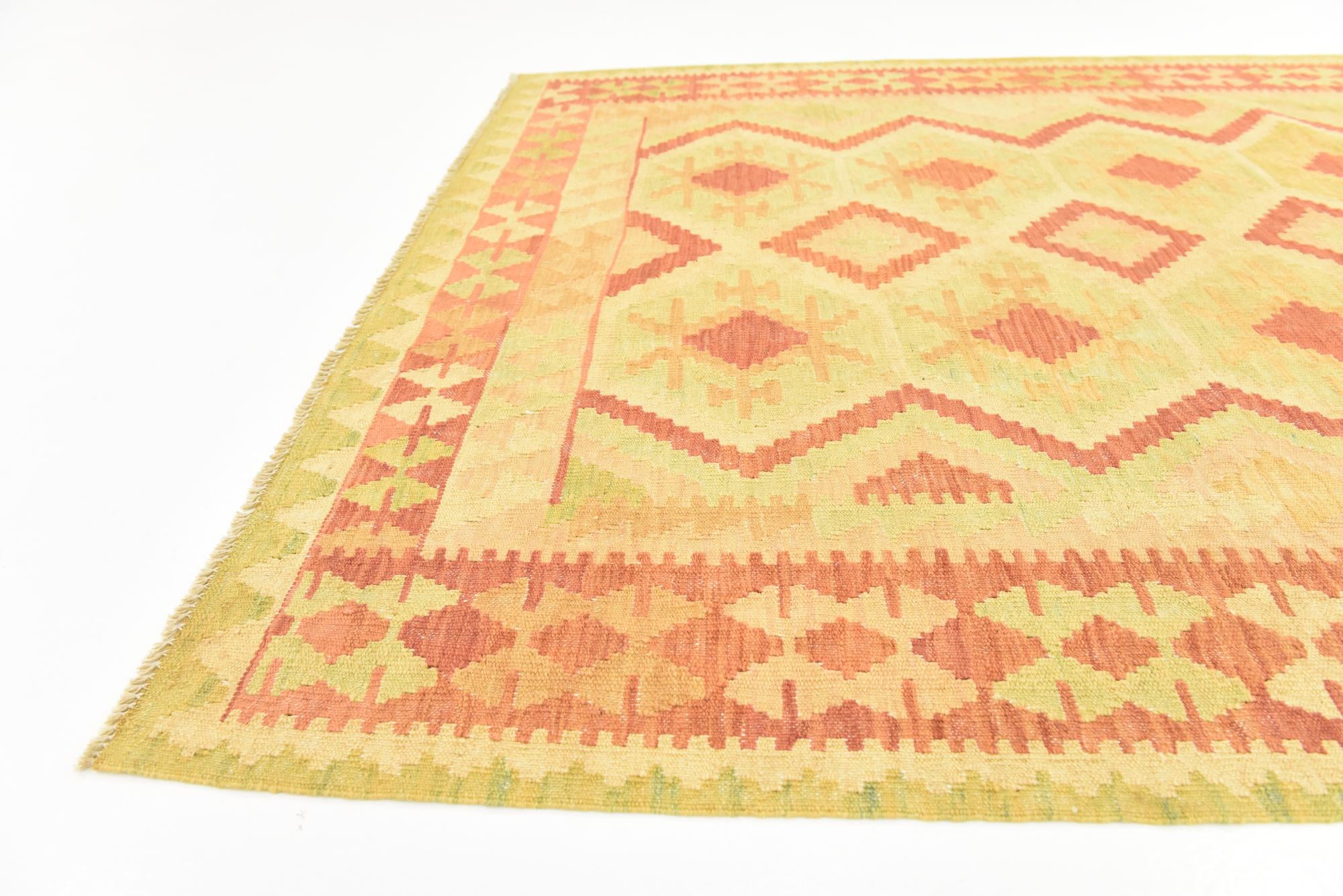 4' 9 x 6' 8 Hand Woven Kilim Waziri Wool Rug