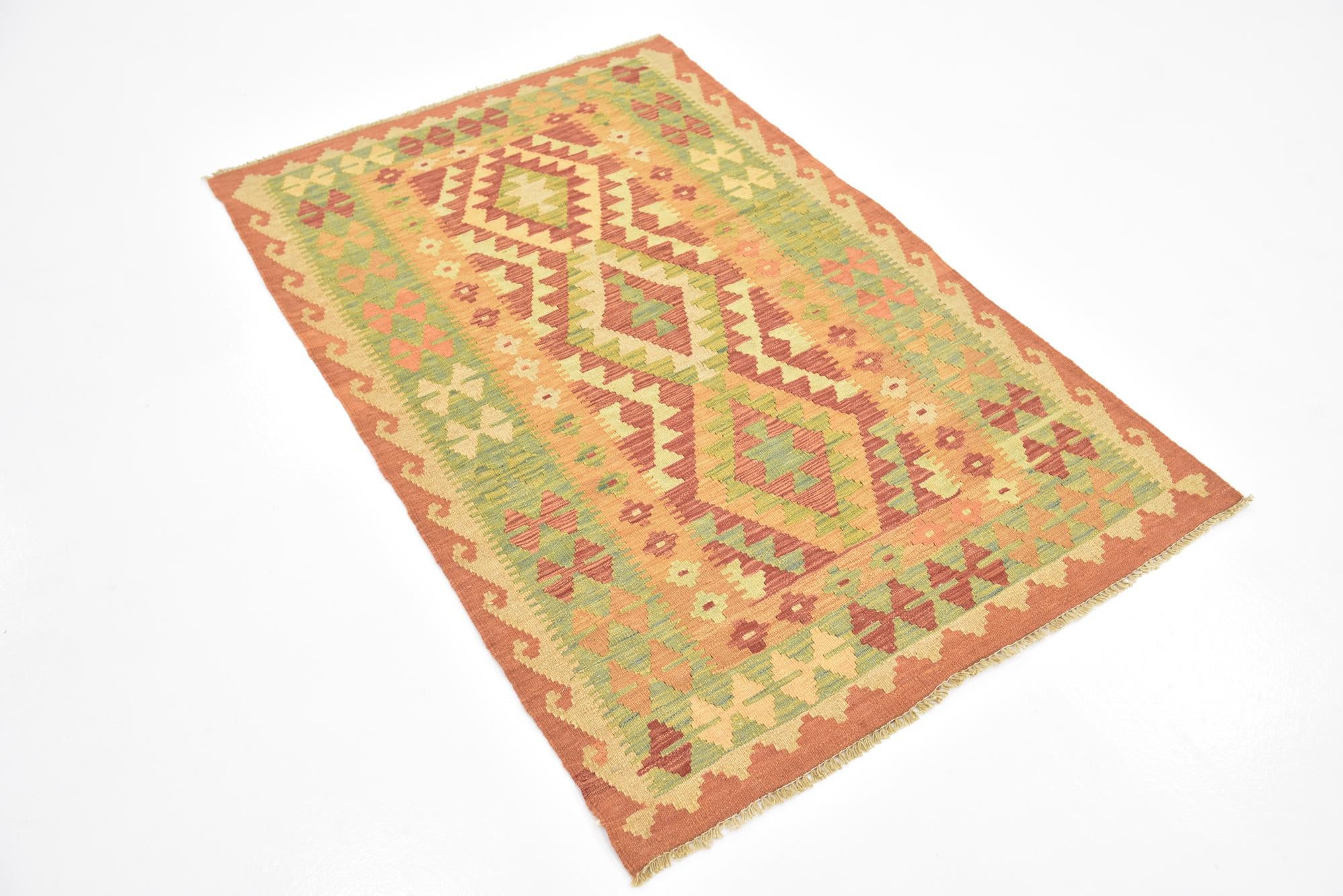 3' 2 x 5' Hand Woven Kilim Waziri Wool Rug