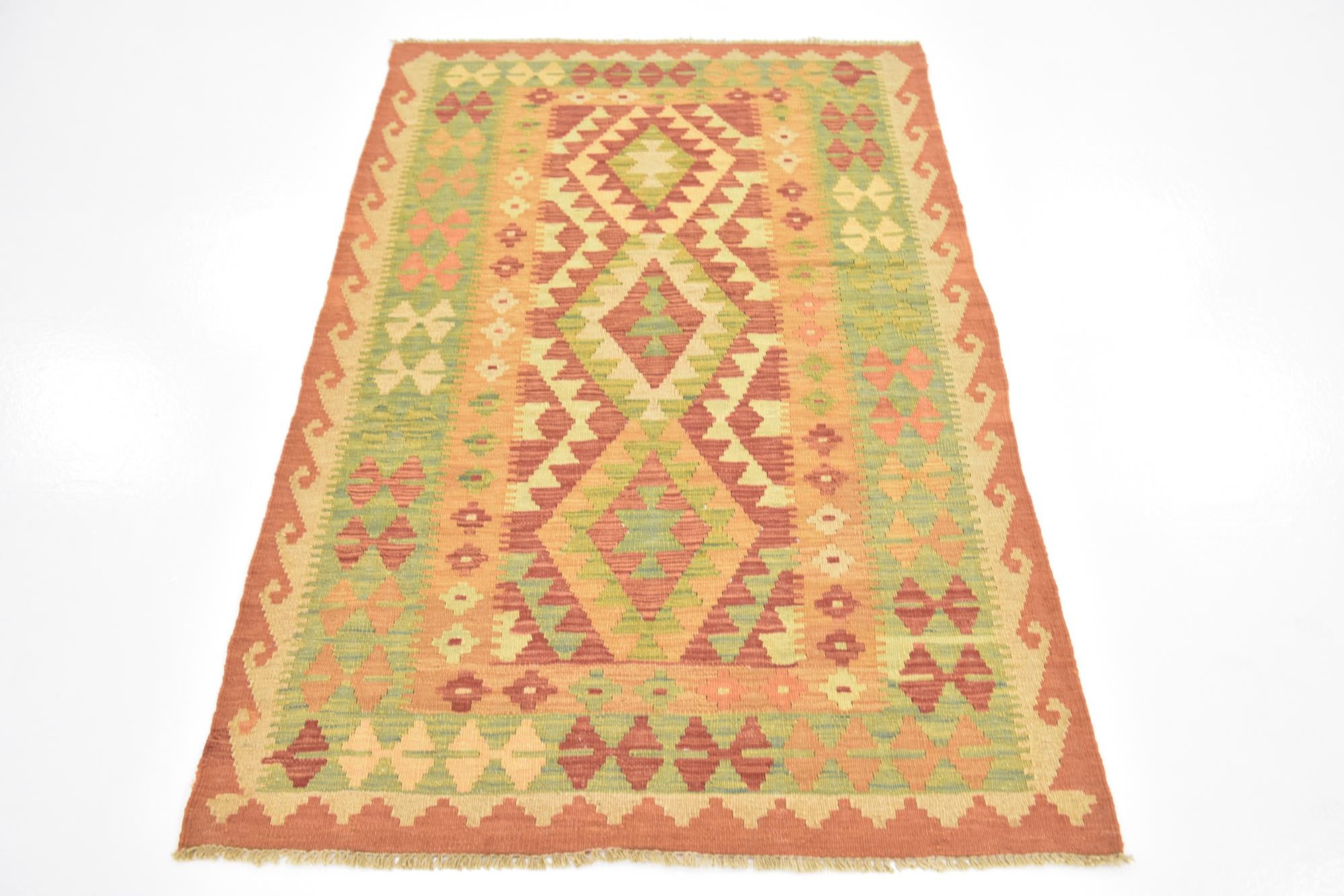 3' 2 x 5' Hand Woven Kilim Waziri Wool Rug