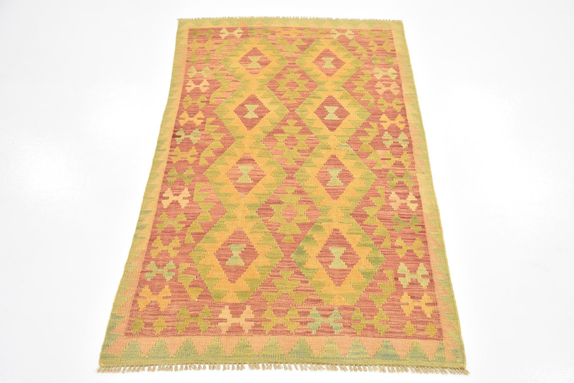 3' x 5' 2 Hand Woven Kilim Waziri Wool Rug