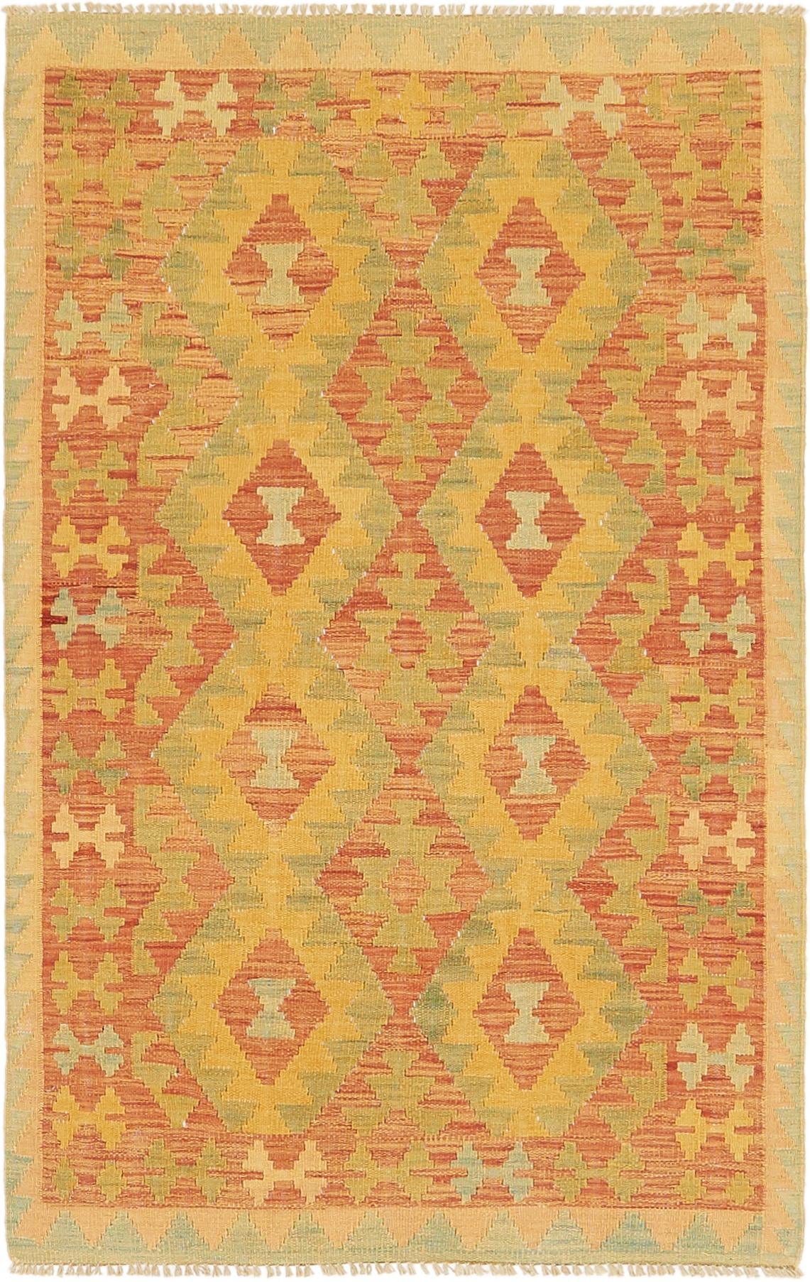 3' x 5' 2 Hand Woven Kilim Waziri Wool Rug