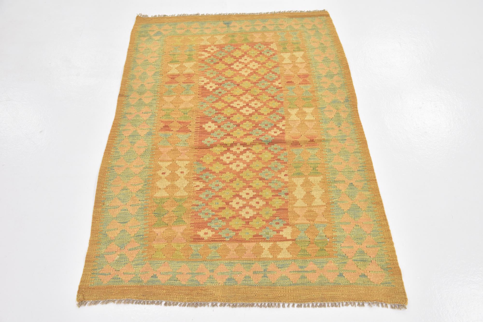 3' x 4' 4 Hand Woven Kilim Waziri Wool Rug