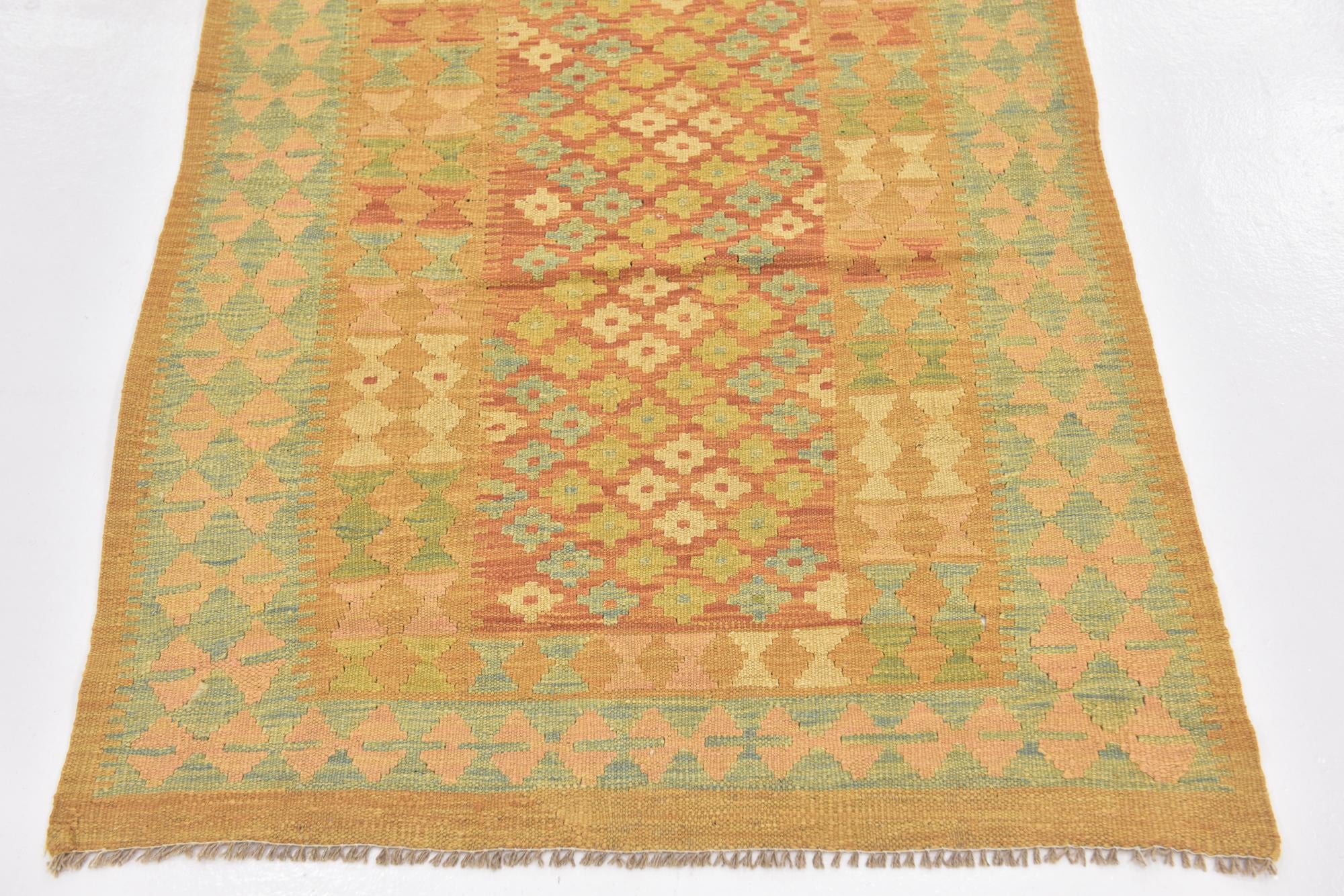 3' x 4' 4 Hand Woven Kilim Waziri Wool Rug