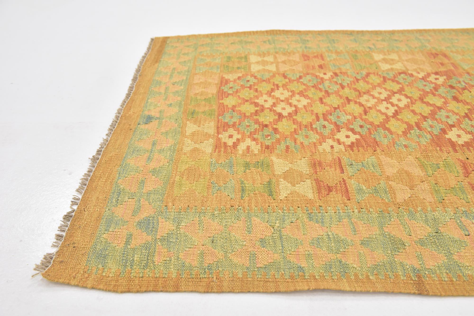 3' x 4' 4 Hand Woven Kilim Waziri Wool Rug