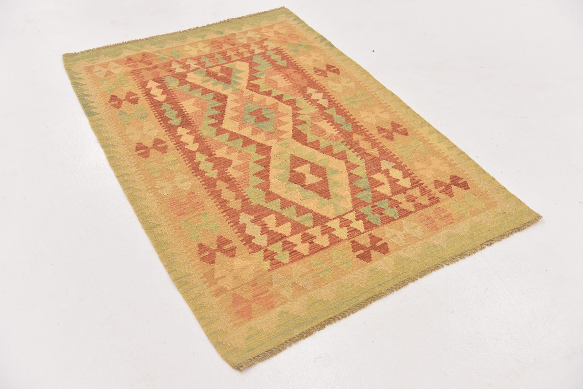 3' 4 x 4' 9 Hand Woven Kilim Waziri Wool Rug