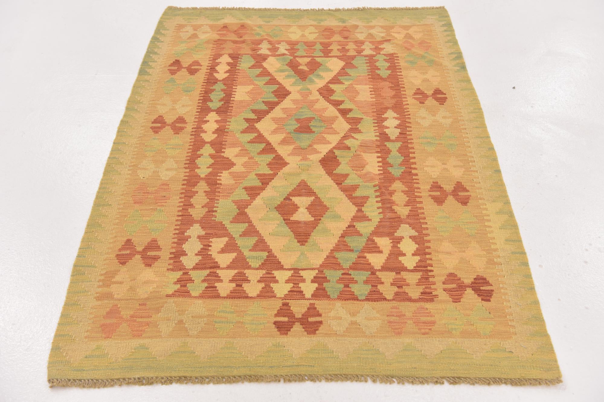 3' 4 x 4' 9 Hand Woven Kilim Waziri Wool Rug