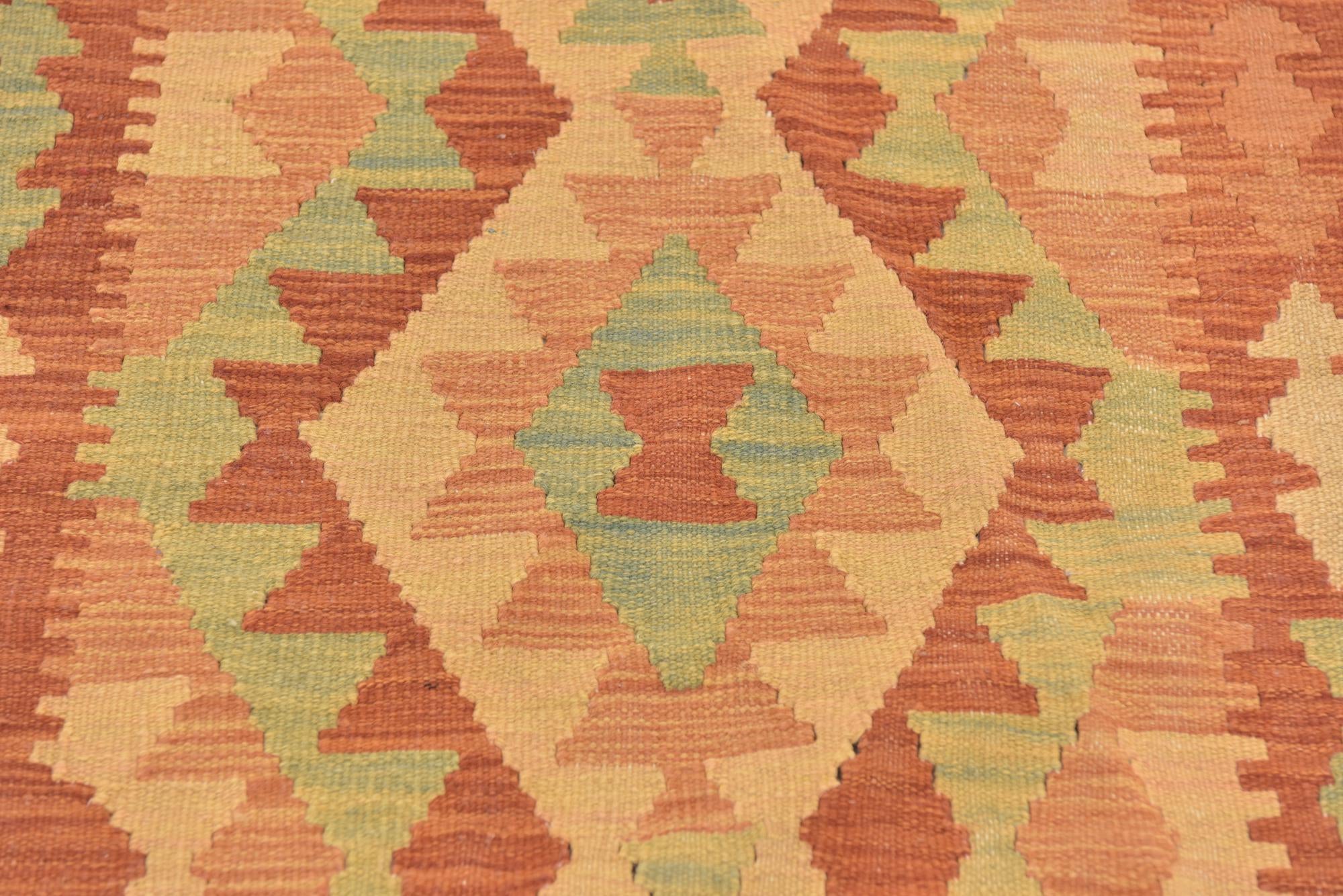 3' 4 x 4' 9 Hand Woven Kilim Waziri Wool Rug