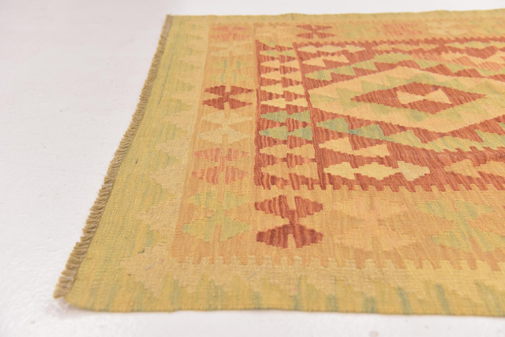 3' 4 x 4' 9 Hand Woven Kilim Waziri Wool Rug
