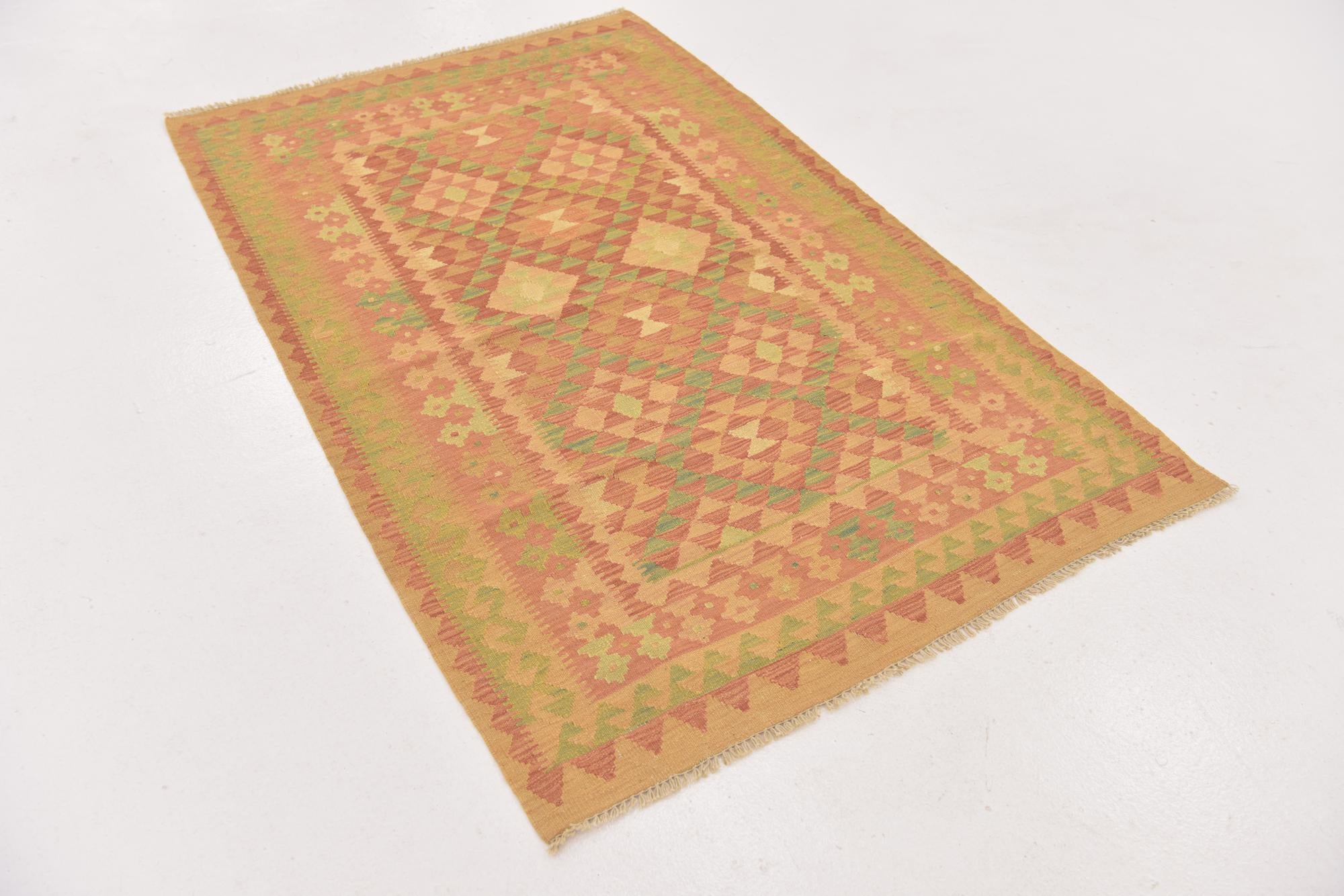 3' 4 x 5' Hand Woven Kilim Waziri Wool Rug