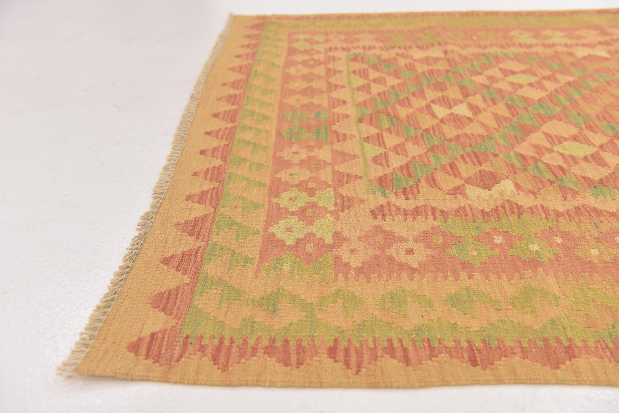 3' 4 x 5' Hand Woven Kilim Waziri Wool Rug