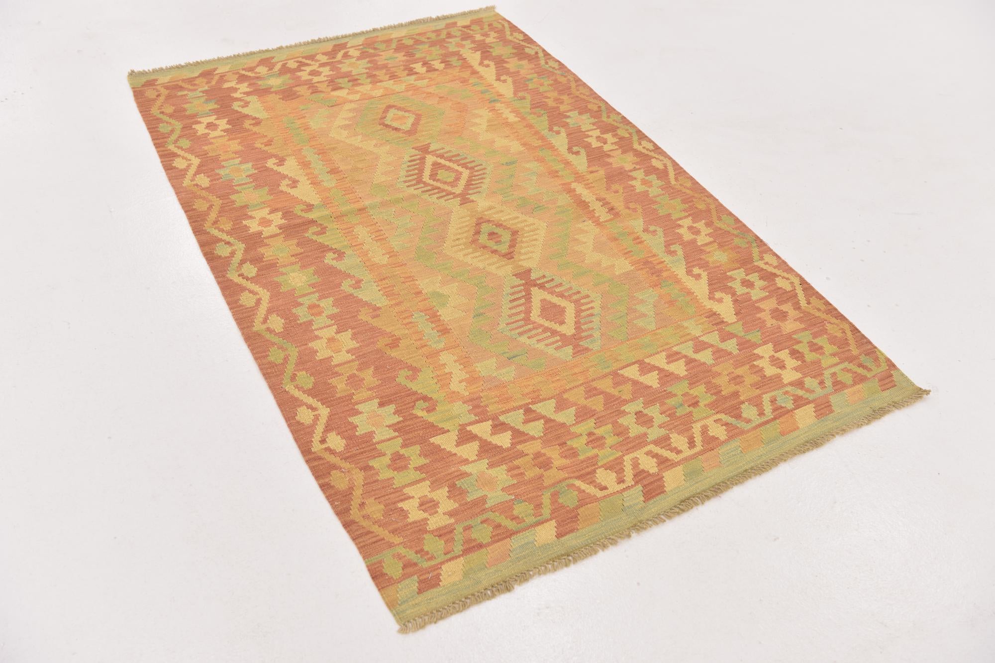 3' 4 x 5' 2 Hand Woven Kilim Waziri Wool Rug