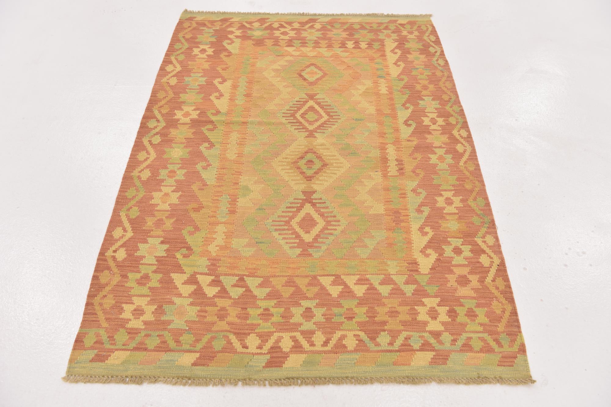 3' 4 x 5' 2 Hand Woven Kilim Waziri Wool Rug